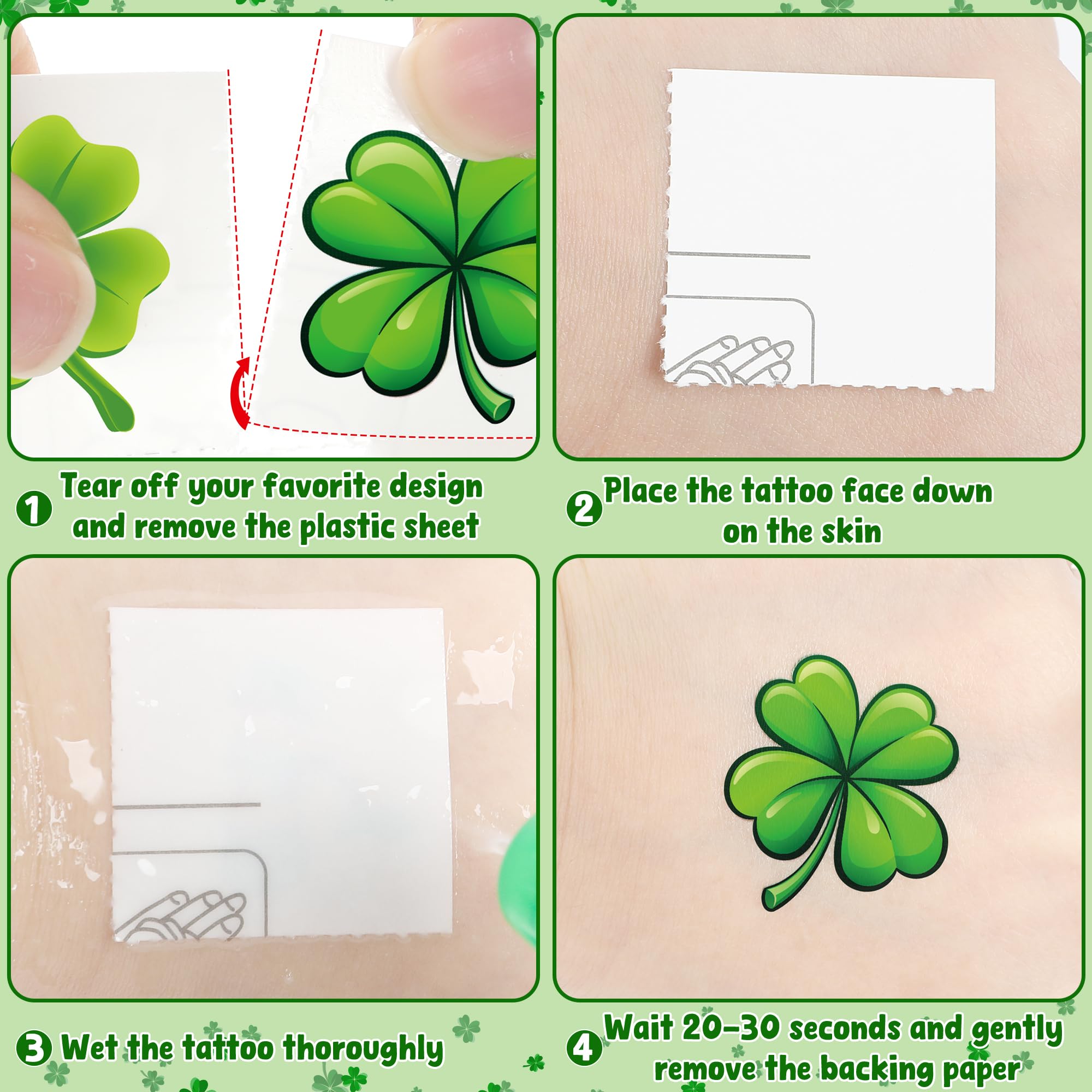 100 PCS St Patrick's Day Temporary Tattoos - 4 Sheets Green Shamrock Tattoos for Kids & Adults | Waterproof Party Favors & Accessories | Perfect for St Patrick's Day Celebrations, Parades & Festivals
