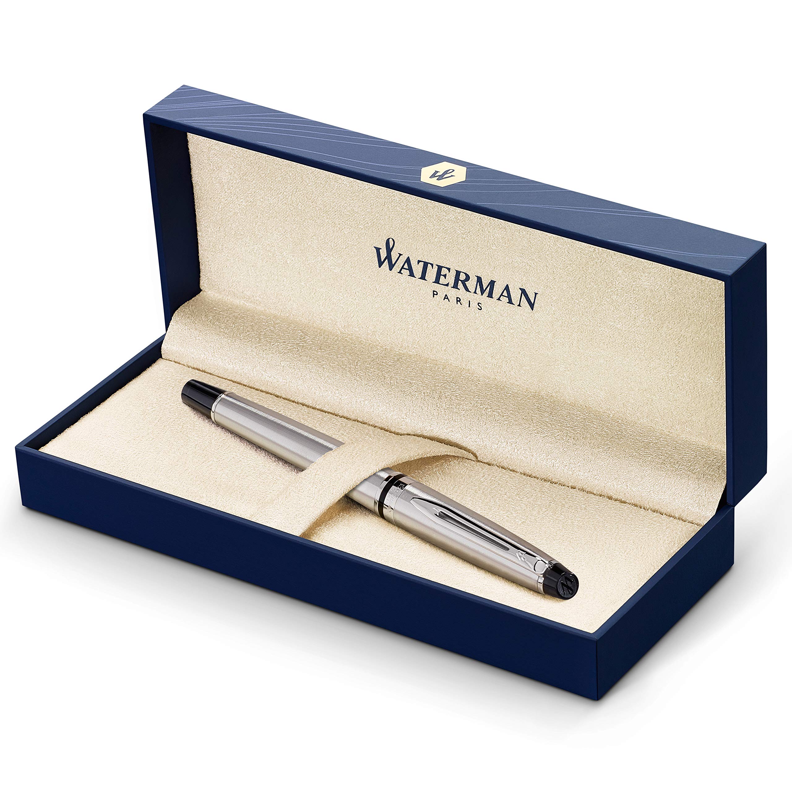 Waterman Expert Fountain Pen - Premium Stainless Steel with Chrome Trim, Fine Nib & Blue Ink Cartridge - Elegant Gift Box for Professionals, Writers & Collectors - Perfect for Business Signatures, Journaling & Luxury Gifts