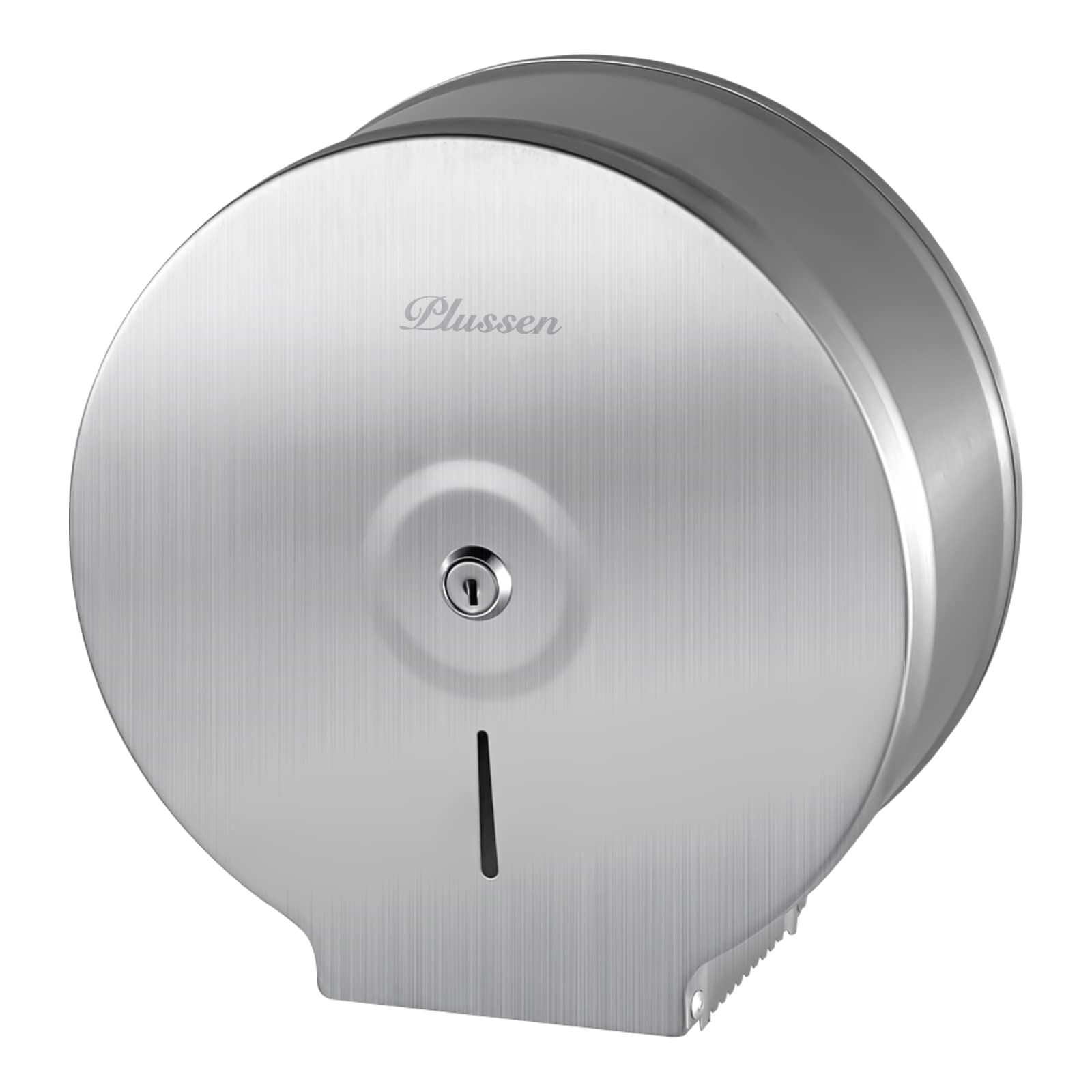 PLUSSEN 9 Inch Stainless Steel Wall Mount Toilet Paper Dispenser - Heavy Duty Jumbo Roll Holder with Key Lock for Commercial & Home Bathrooms, Restrooms, Offices - Durable & Hygienic Tissue Paper Storage Solution