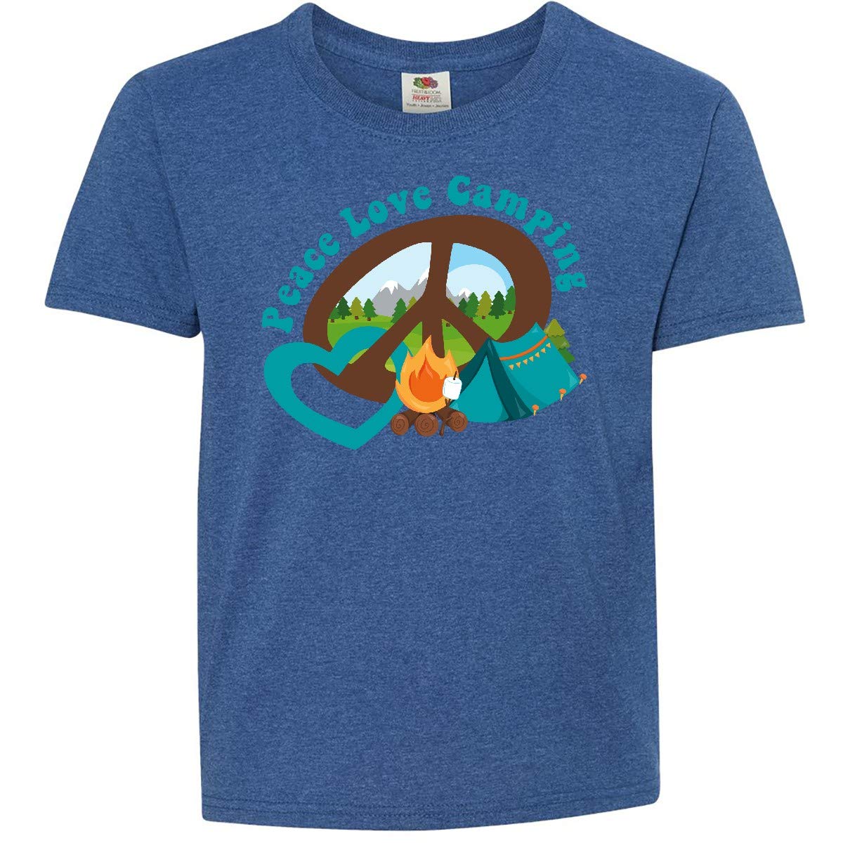 Inktastic Peace Love Camping Youth T-Shirt - Comfortable Graphic Tee for Kids & Teens - Perfect for Outdoor Adventures, Summer Camp & Family Trips