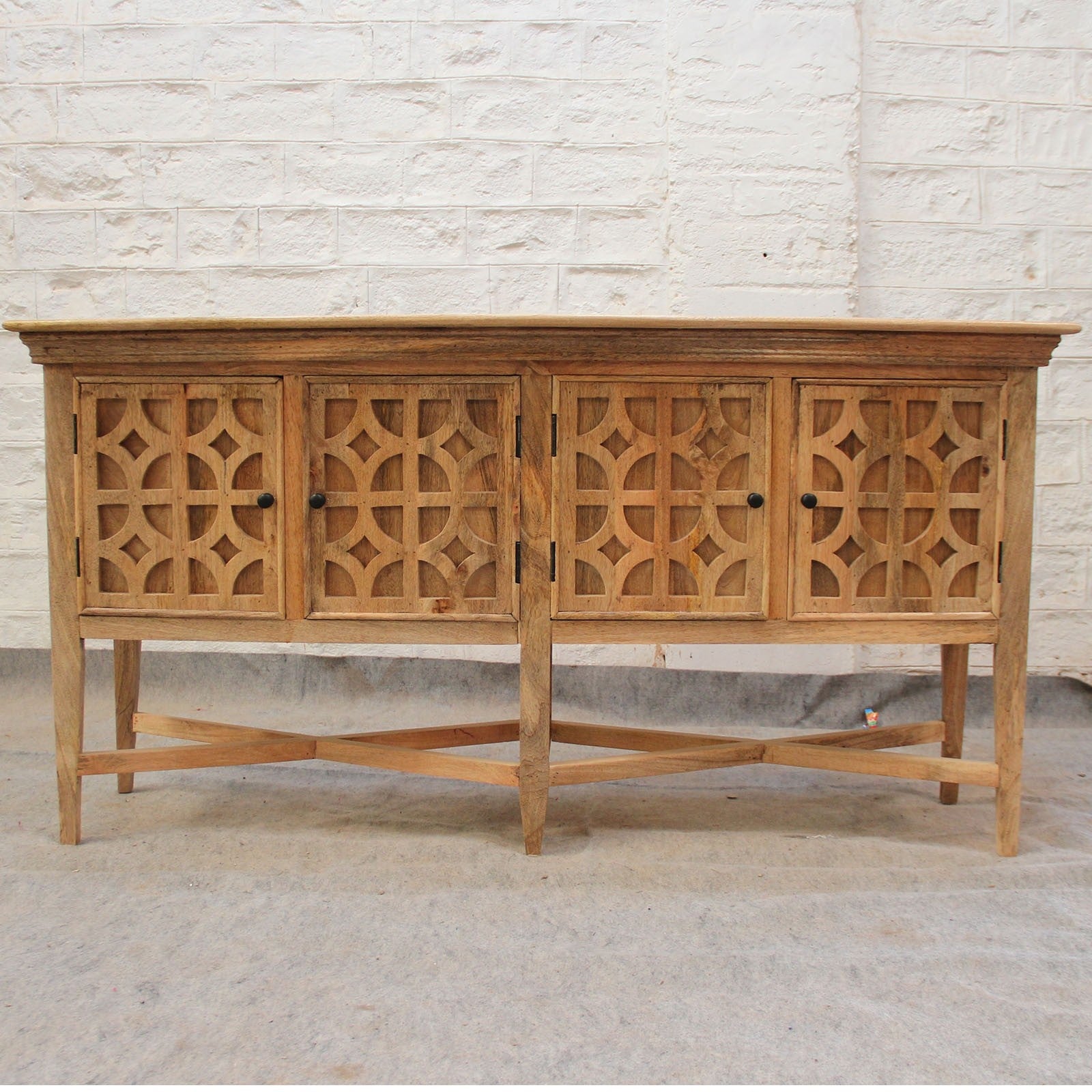 French Arched Doors Raised Buffet Sideboard 70x18x36 Inches - Elegant Dining Room Storage for Formal Entertaining & Home Decor