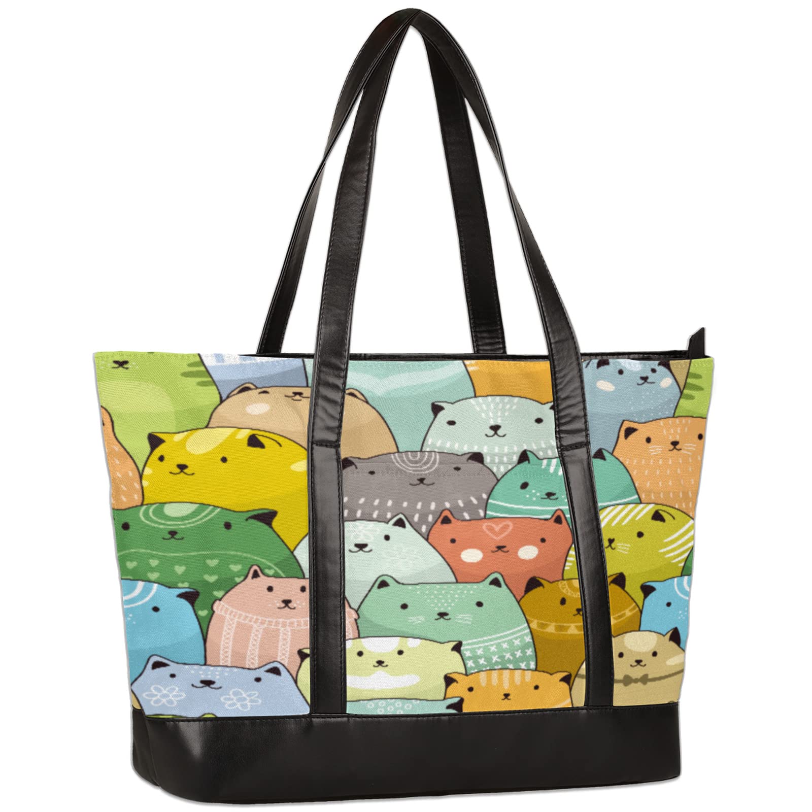 Funny Cats Print Laptop Tote Bag for Women - 15.6 Inch Lightweight Waterproof Computer Shoulder Bag - Perfect for Business, Office, Work, School & Travel - Cute Cat Design Work Tote for Professionals & Students