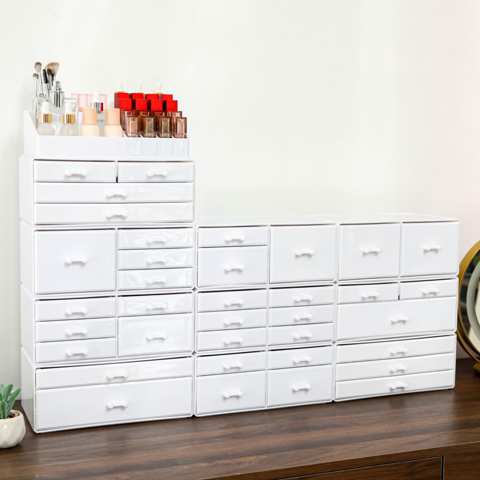 Acrylic Drawer Organizer - Stackable Cosmetic Storage Case with 8 Drawers for Desk, Bathroom & Vanity Countertop | White | Perfect for Makeup, Jewelry & Small Item Organization