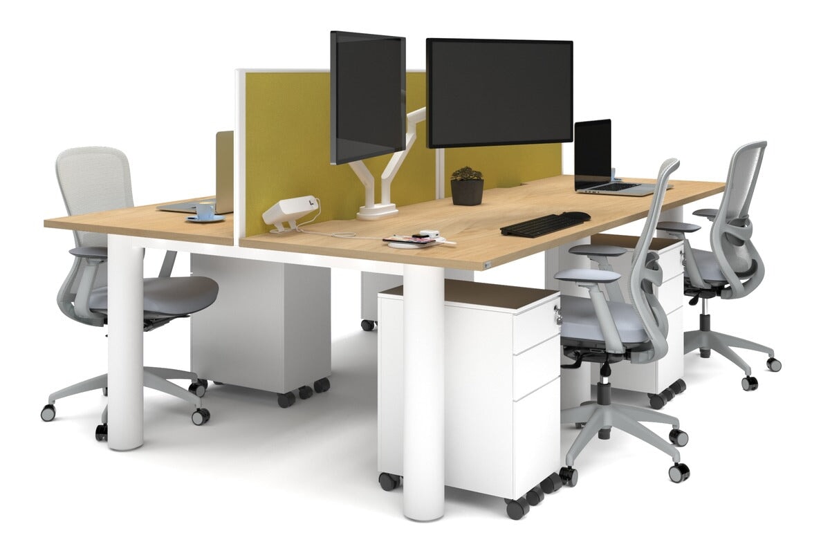 4-Person Office Workstation with Quadro Cylinder Legs - 1200L x 800W Desk with Cable Management Scallop for Modern Workspaces & Collaborative Office Environments