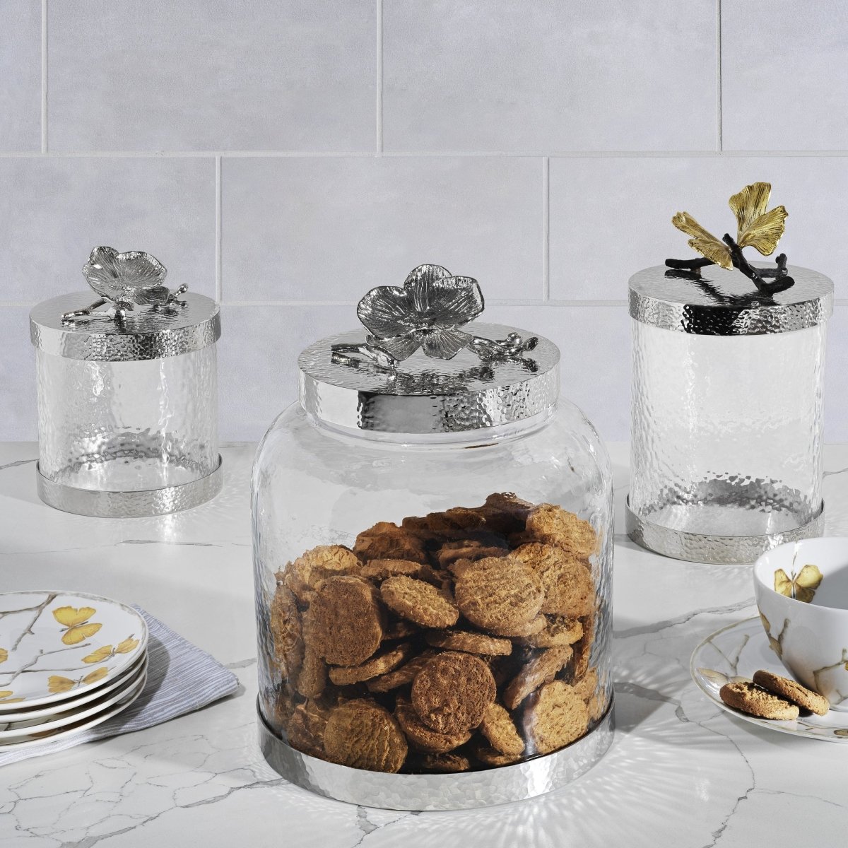 White Orchid Ceramic Cookie Jar with Lid - Elegant Kitchen Storage for Cookies, Biscuits & Treats - Perfect for Home, Office or Gift Giving