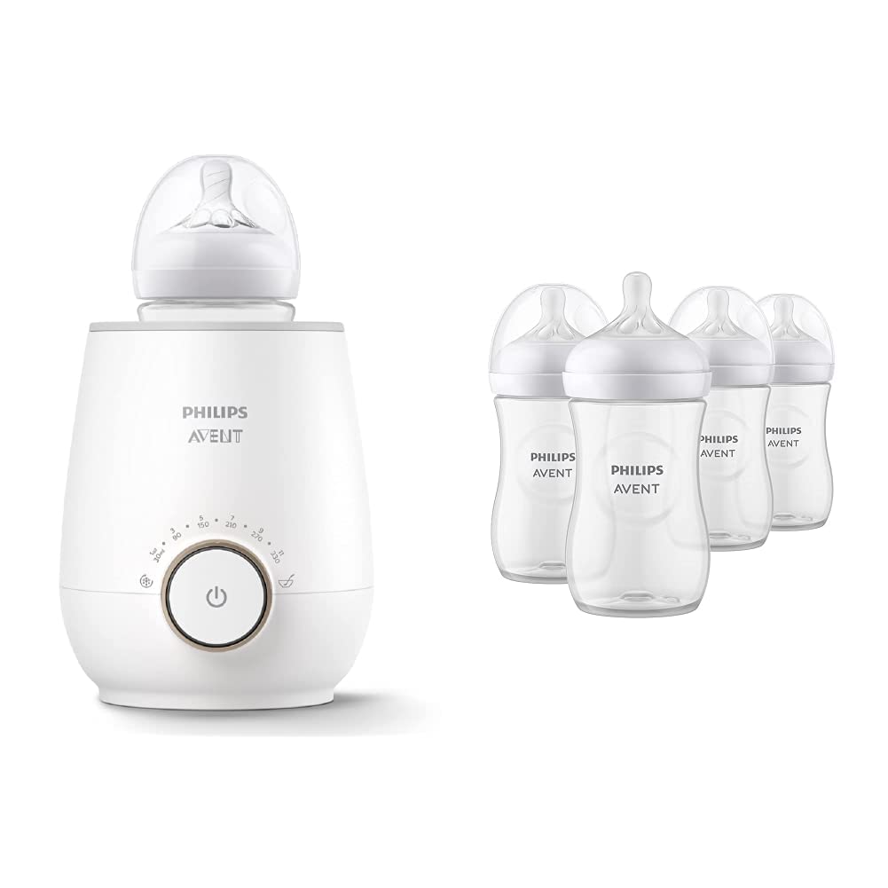 Philips Avent Natural Baby Bottles with Natural Response Nipples - 9 Ounce, 4 Pack + Fast Bottle Warmer Set | Perfect for Breastmilk & Formula Feeding at Home or On-the-Go