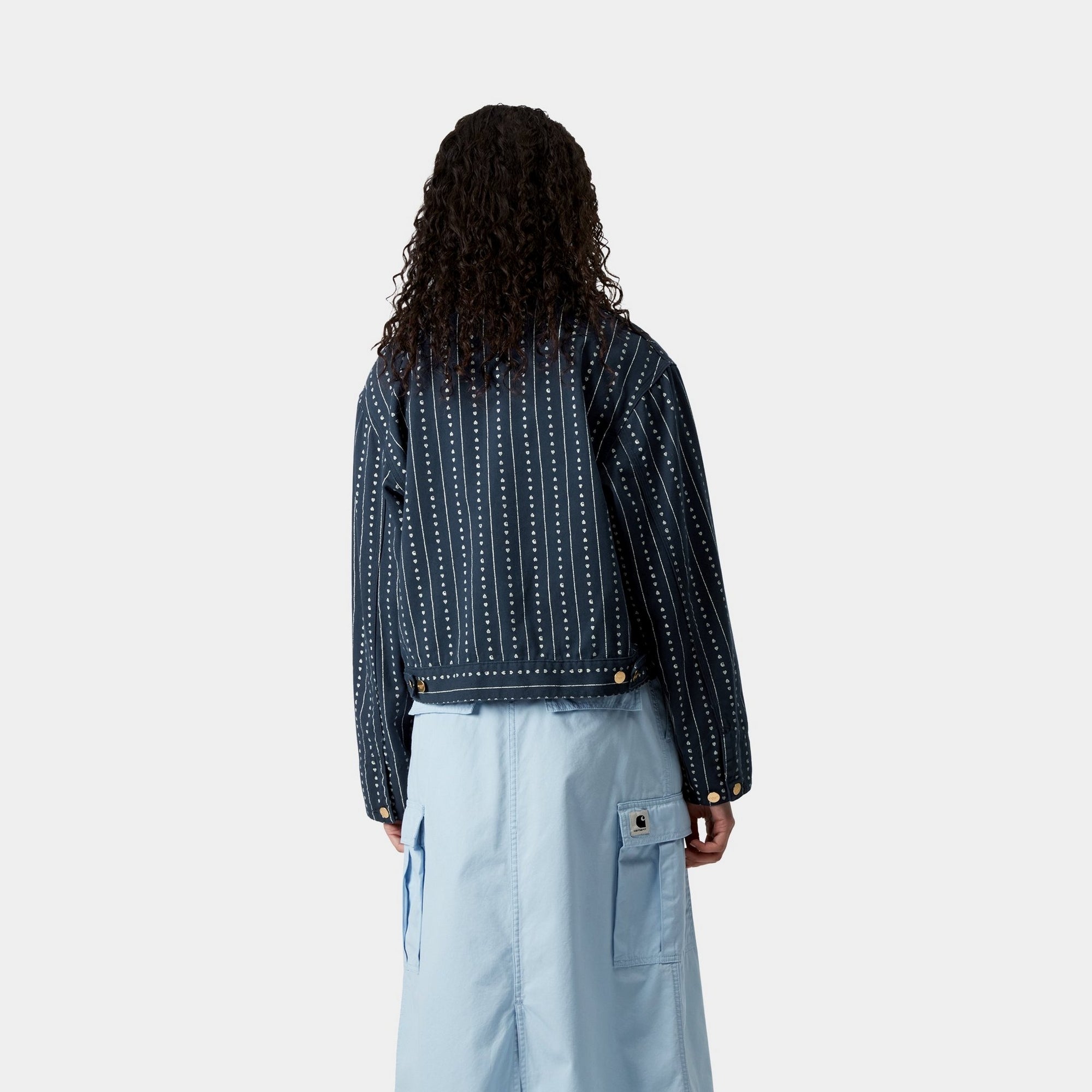 Women's Drewe Jacket - Ink & Natural Heart Pinstripe Design | Stylish Casual Outerwear for Fall & Winter | Perfect for Work, Dating & Everyday Wear