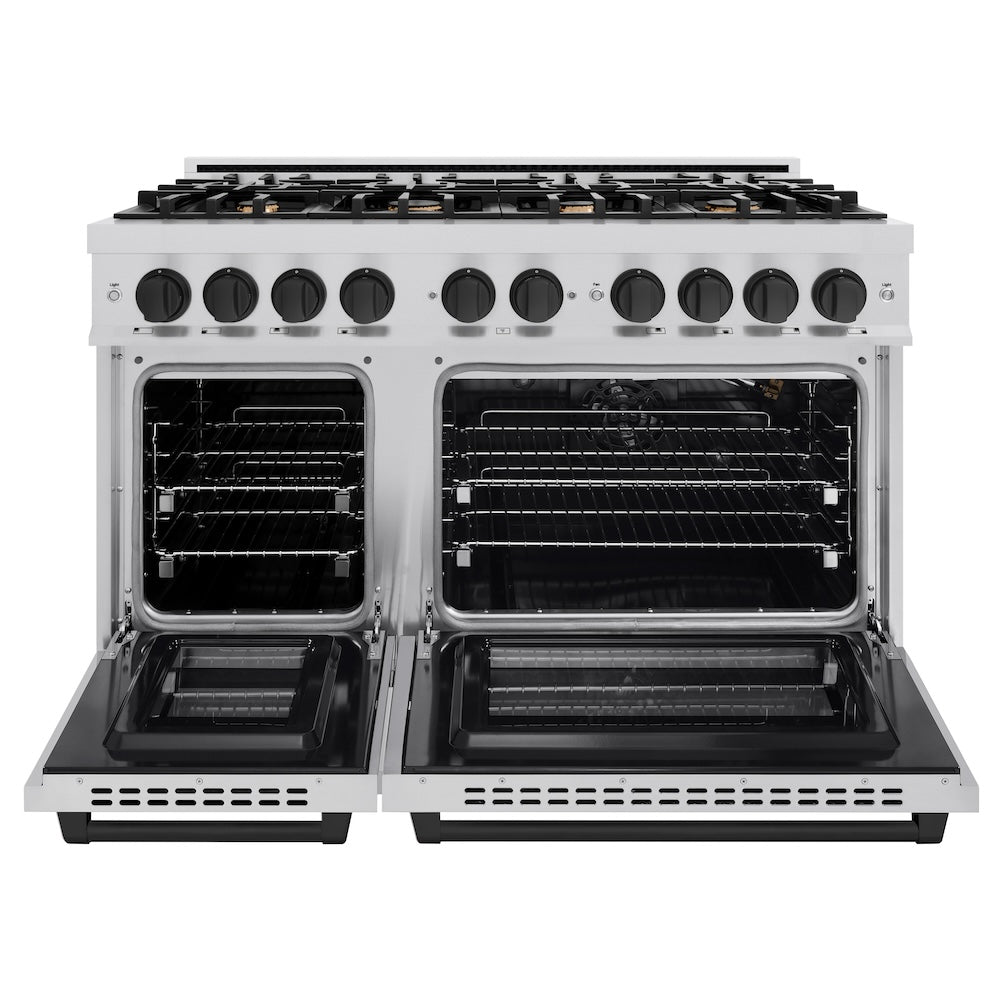 ZLINE Autograph Edition 48 Inch 6.7 Cu Ft Double Oven Gas Range with 8 Burner Cooktop - Stainless Steel & Matte Black (HGRZ 48 MB) | Professional Kitchen Appliance for Home Chefs & Cooking Enthusiasts