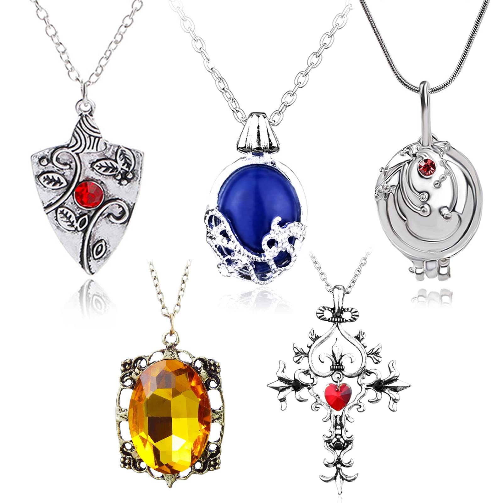 5-Piece Vampire Diaries Cosplay Jewelry Set - Katherine & Elena Gilbert Vervain Locket, Bonnie Necklace & Ankh Pendant - Gothic Necklace Collection for Halloween, Cosplay & TV Show Fans