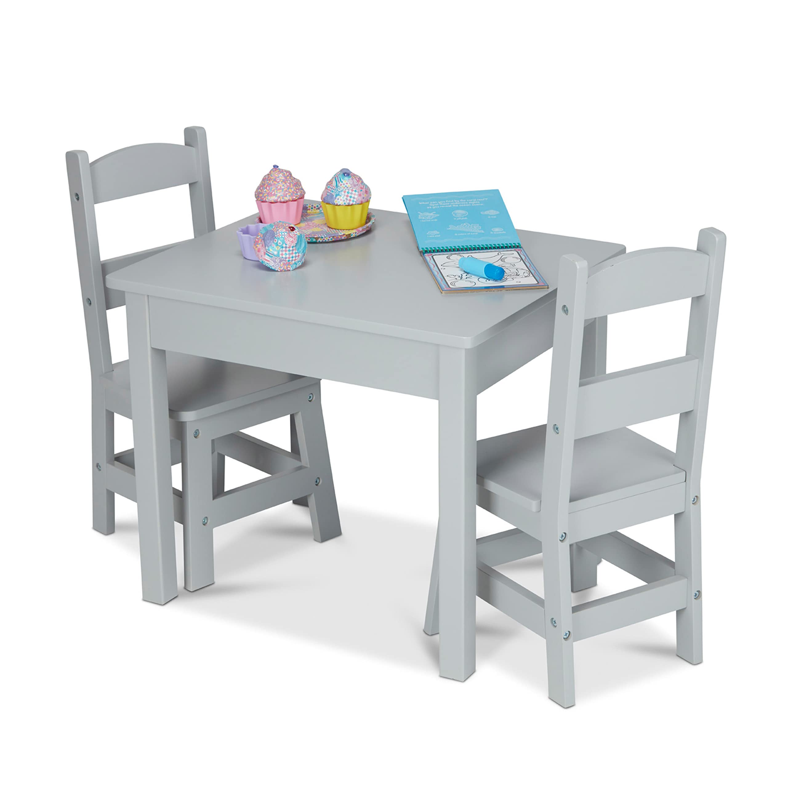 Melissa & Doug Wooden Kids Table and Chairs Set - Gray Children's Furniture for Playroom, Classroom, or Home Learning Activities
