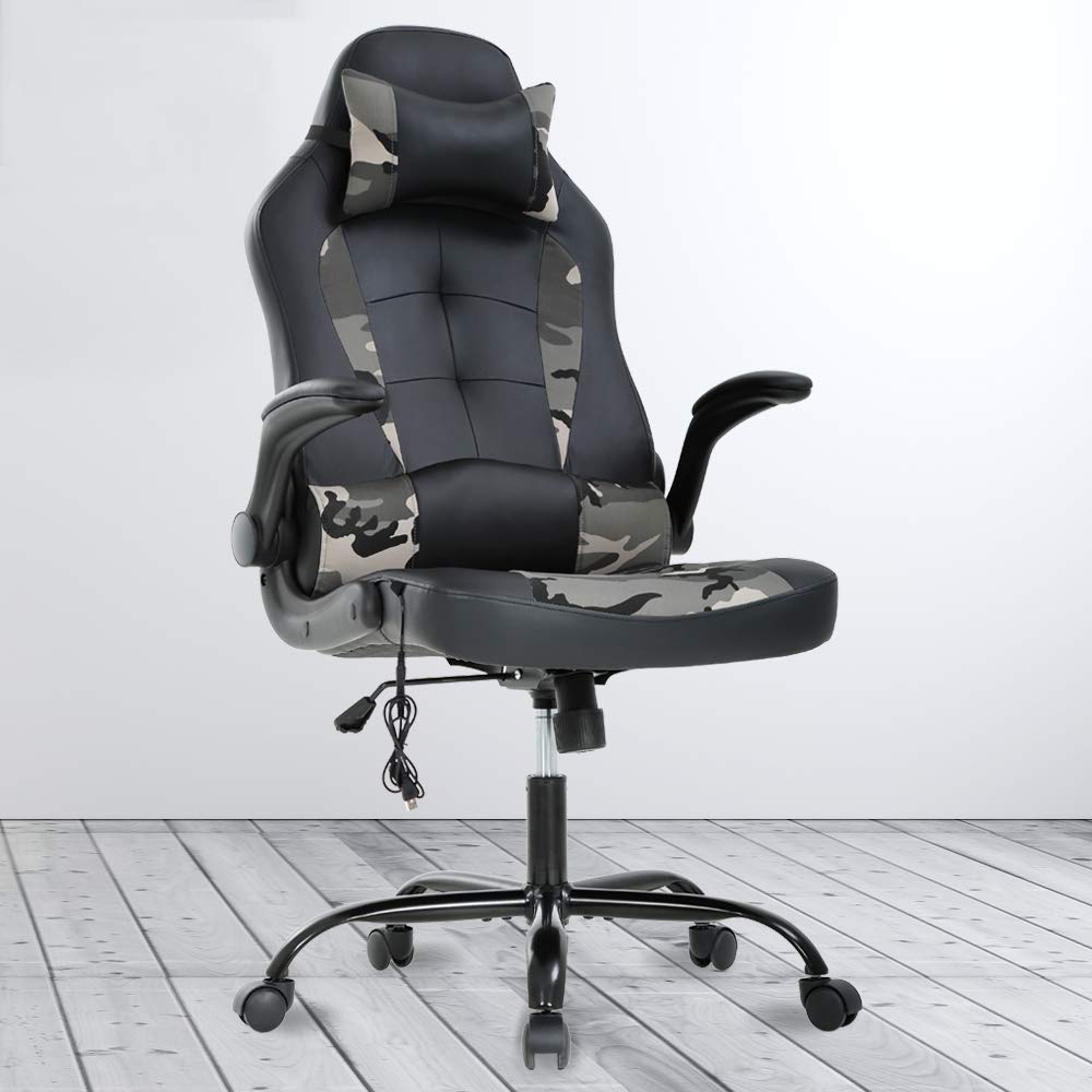 Ergonomic Massage Office Chair - High Back PU Leather Gaming Chair with Adjustable Lumbar & Headrest Support - Swivel Computer Desk Chair for Adults & Women - Perfect for Home Office, Gaming & Workstations (Camo Design)