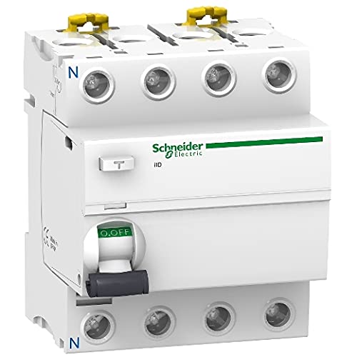 Schneider Electric A9R34463 iID Class A SI Residual Current Circuit Breaker, 4P 63A 300mA, 73.5x72x91mm, White - for Home & Industrial Electrical Safety Protection