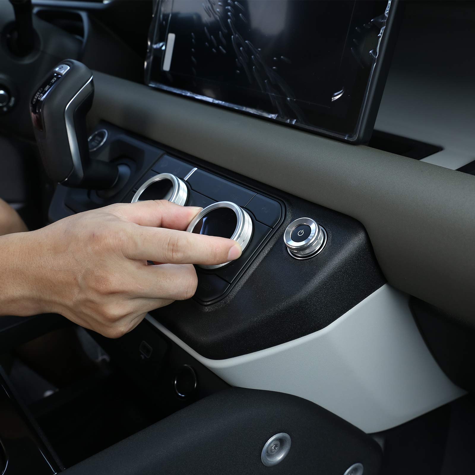 Premium Aluminum Alloy Car Interior AC & Volume Knob Covers - Compatible with 2020 Land Rover Defender 110 - Stylish Silver Trim Accessories | Perfect for Customization & Interior Protection