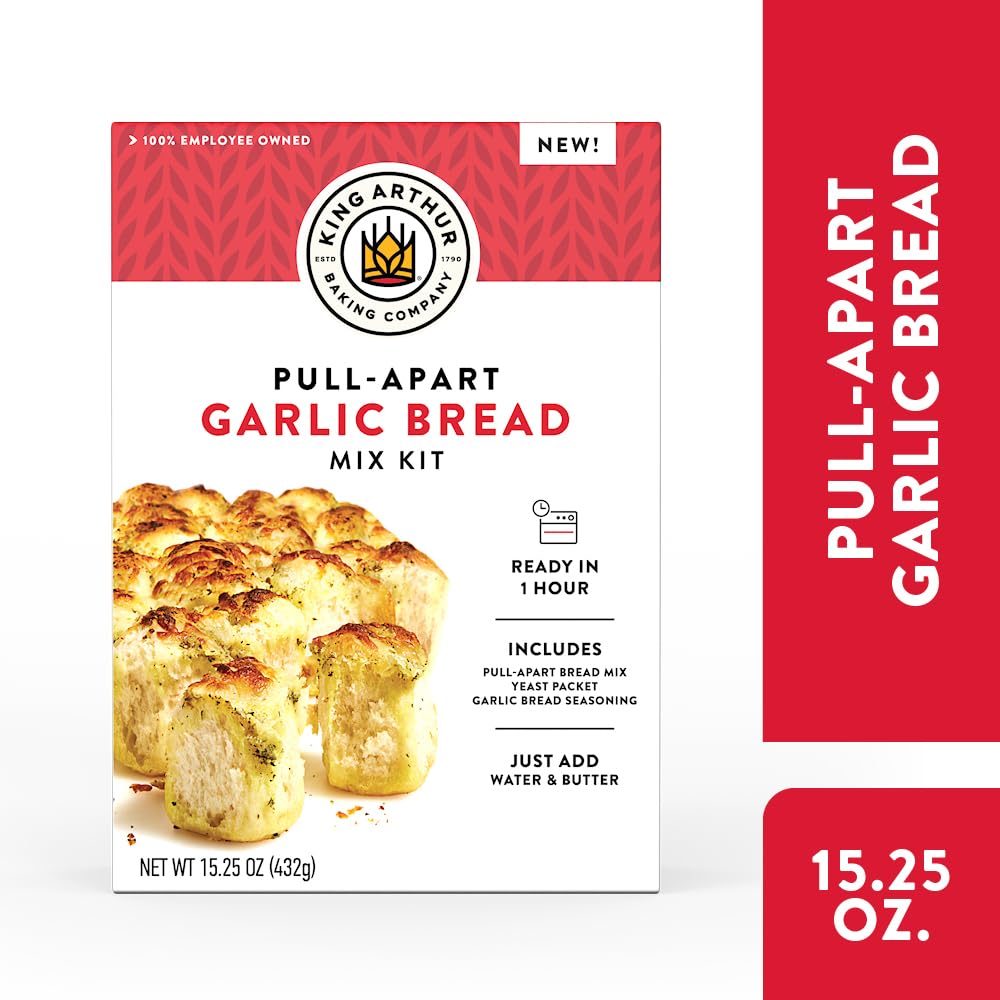 King Arthur Baking Company Pull-Apart Garlic Bread Mix Kit - 15.25 oz, Easy Homemade Bread Mix, Ready in 1 Hour | Perfect for Family Dinners, Parties & Holiday Gatherings