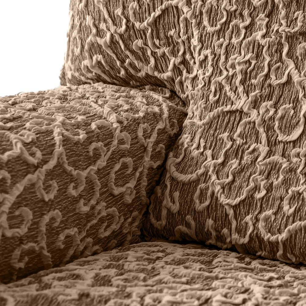 PAULATO BY GA.I.CO. Stretch Loveseat Slipcover - Oversized Chair Cover, Sofa Protector - Washable Jacquard 3D Fabric - Brown Arabesco Design - Perfect for Living Room, Apartment & Home Decor