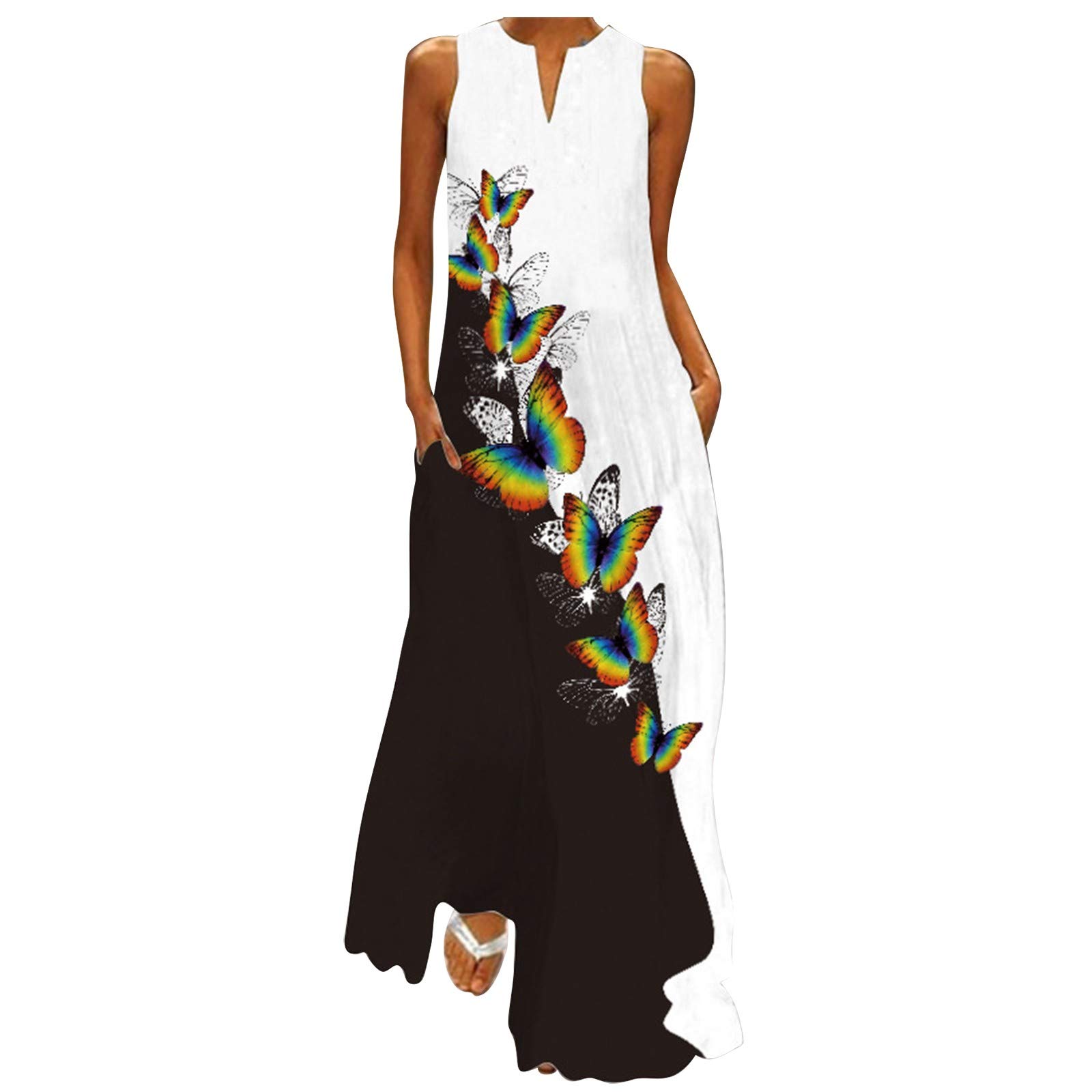 Elegant Women's Maxi Long Dress - V Neck Casual Plus Size Loose Swing Dress for Summer, Sleeveless & Comfortable - Perfect for Beach, Vacation, and Outdoor Parties