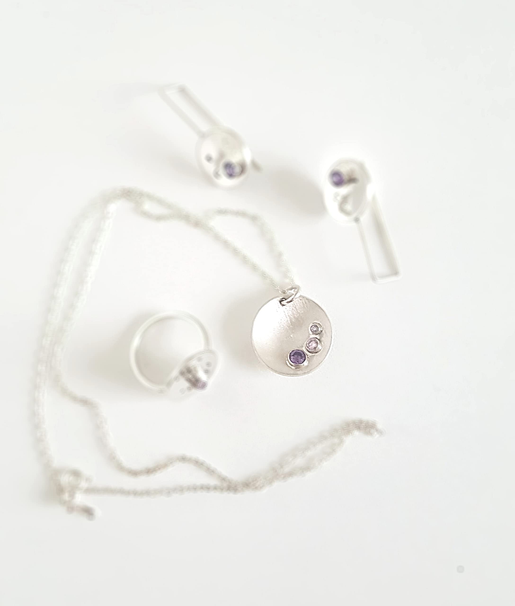 Circle Trio Stone Pendant Necklace - Sterling Silver CZ Jewelry with Satin Finish | Handmade in UK | Gift Box Included | Free Shipping | Perfect for Anniversary, Birthday & Valentine's Day Gifts