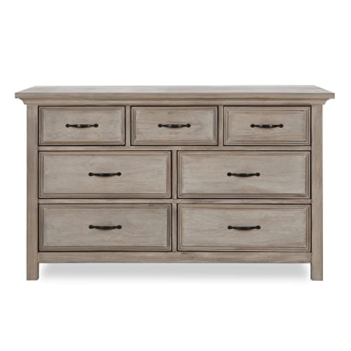 Evolur Belmar Double Dresser in Windsor Oak Grey - 7 Spacious Drawers, Assembled with Anti-Tip Kit - Solid Wood Nursery & Bedroom Dresser for Baby Clothes, Blankets & Bedding Storage