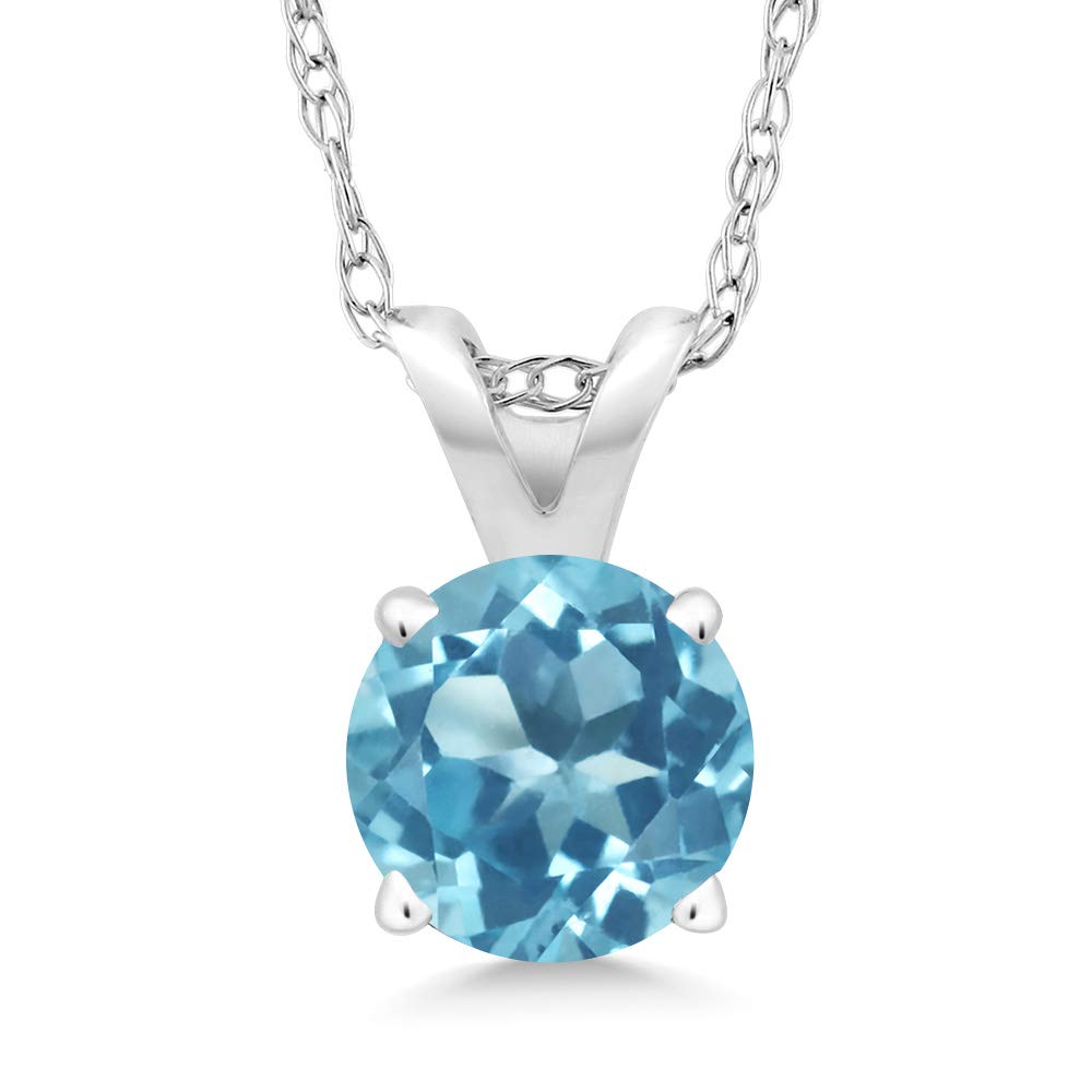 14K White Gold Round 5MM Birthstone Solitaire Pendant Necklace for Women - 18 Inch Gold Chain | Personalized Gemstone Jewelry Gift for Mom, Wife, Birthday & Anniversary | Elegant Everyday & Special Occasion Necklace