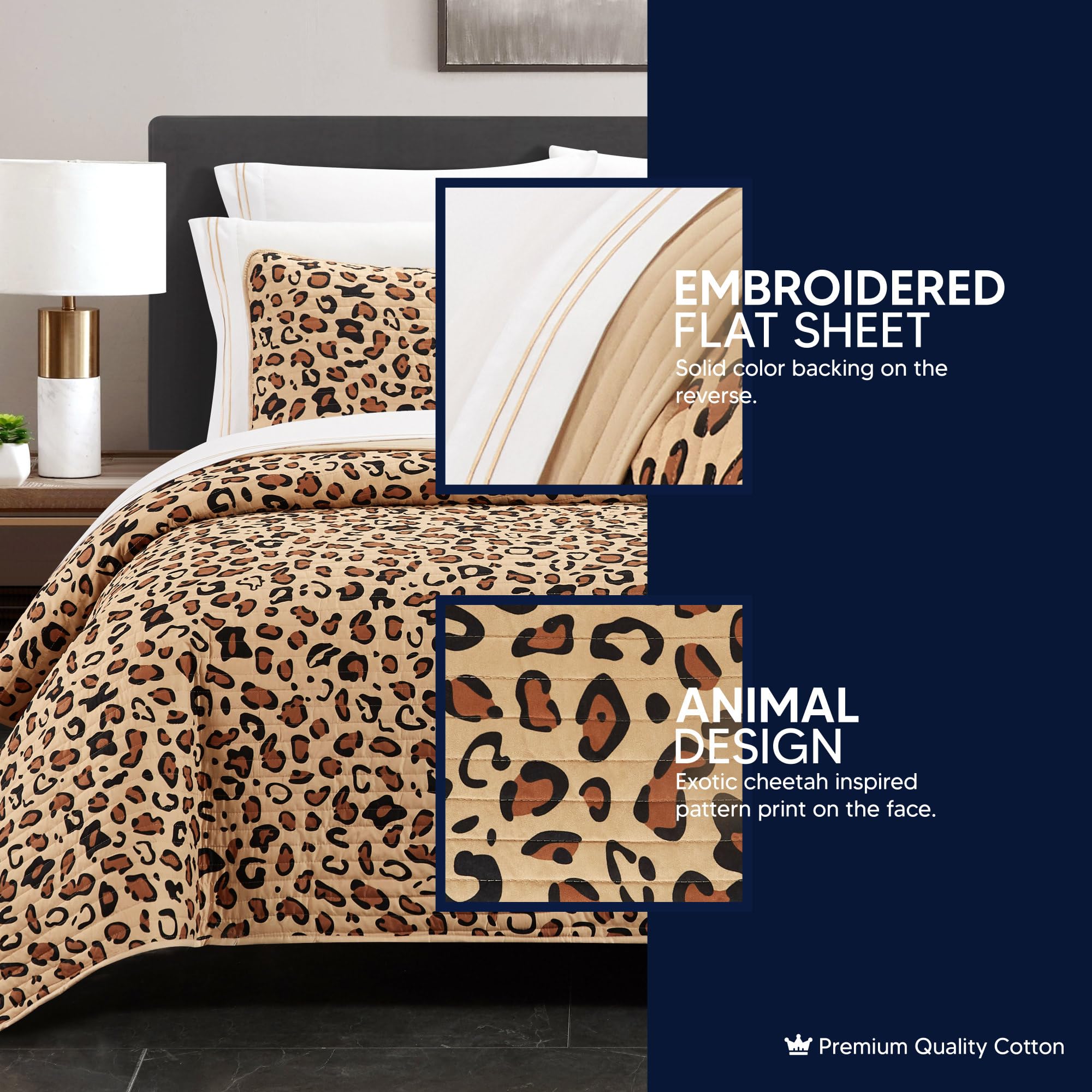 Wild Cheetah Print Microfiber 9-Piece Queen Bedding Set - Quilt, Shams, Sheets & Pillowcases - Brown Animal Pattern Bed in a Bag for Cozy Bedroom Decor | Perfect for Jungle-Themed Rooms & Safari-Inspired Home Decor
