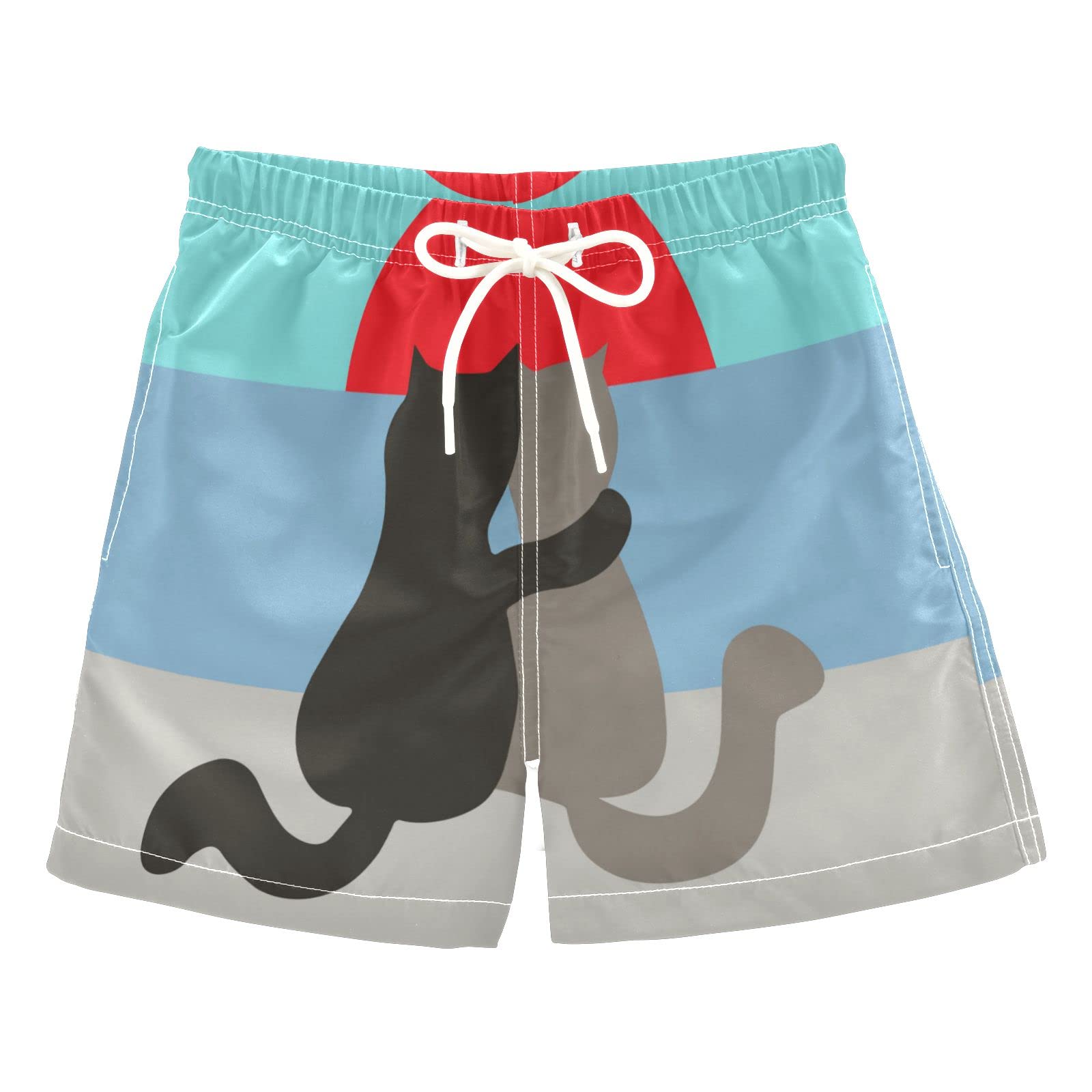 Lover Cats Swim Trunks for Boys - Quick Dry Swim Board Shorts for Kids, Toddlers & Teens (2T-8) - Perfect for Beach, Pool & Summer Water Activities