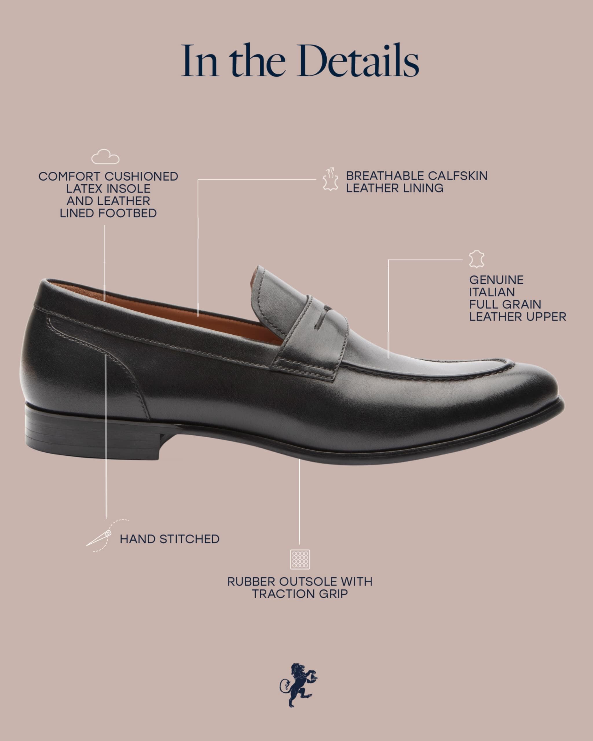 Dunross & Sons Men's Brookes Penny Loafer Slip-On Dress Shoes for Business & Formal Occasions - Comfortable Leather Loafers for Office, Wedding & Professional Events