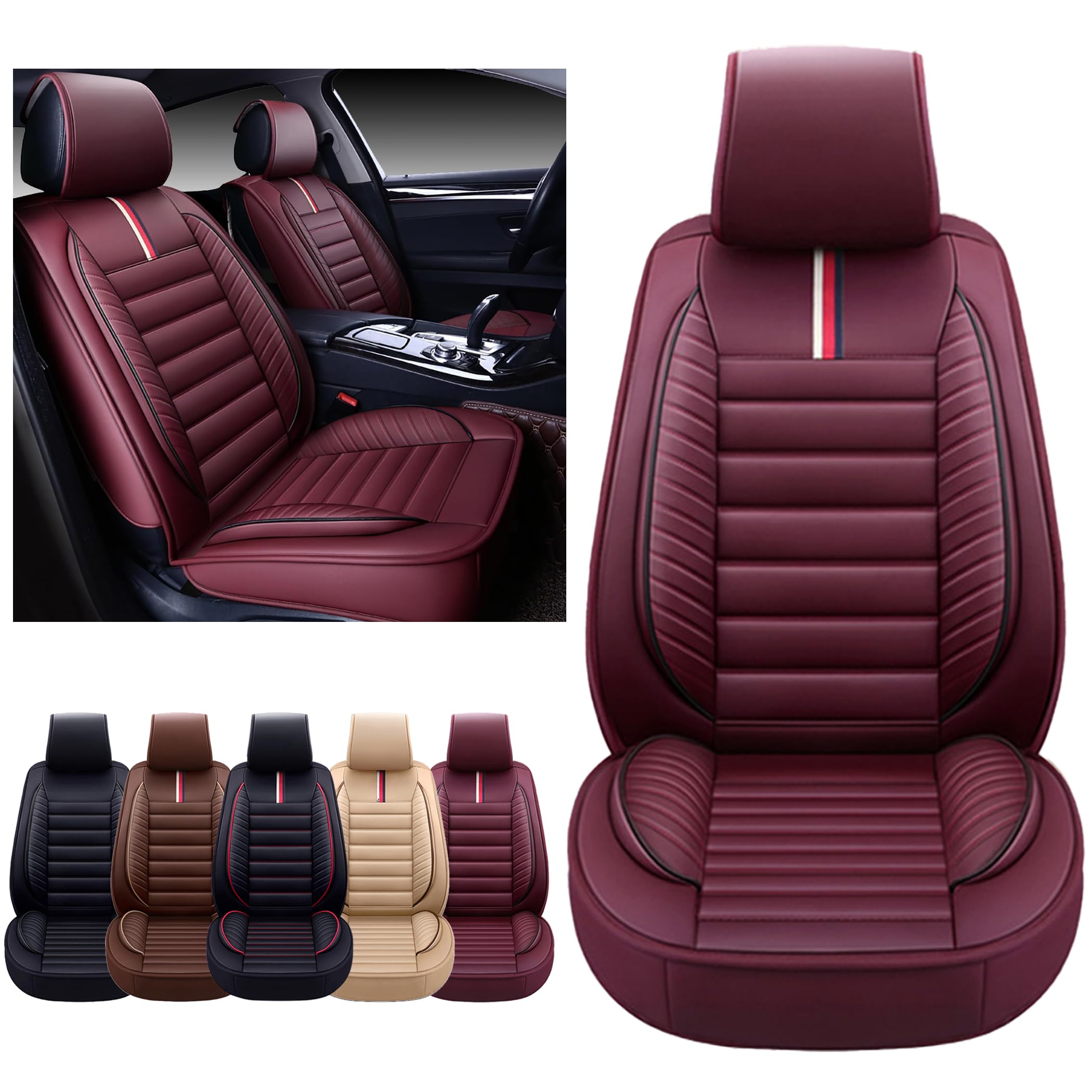 Premium Waterproof Faux Leather Car Seat Covers - Universal Fit for SUV, Truck & Sedan - Front Pair (Burgundy) | Durable Auto Interior Protector for Comfort & Style | Perfect for Daily Commute, Road Trips & Family Travel