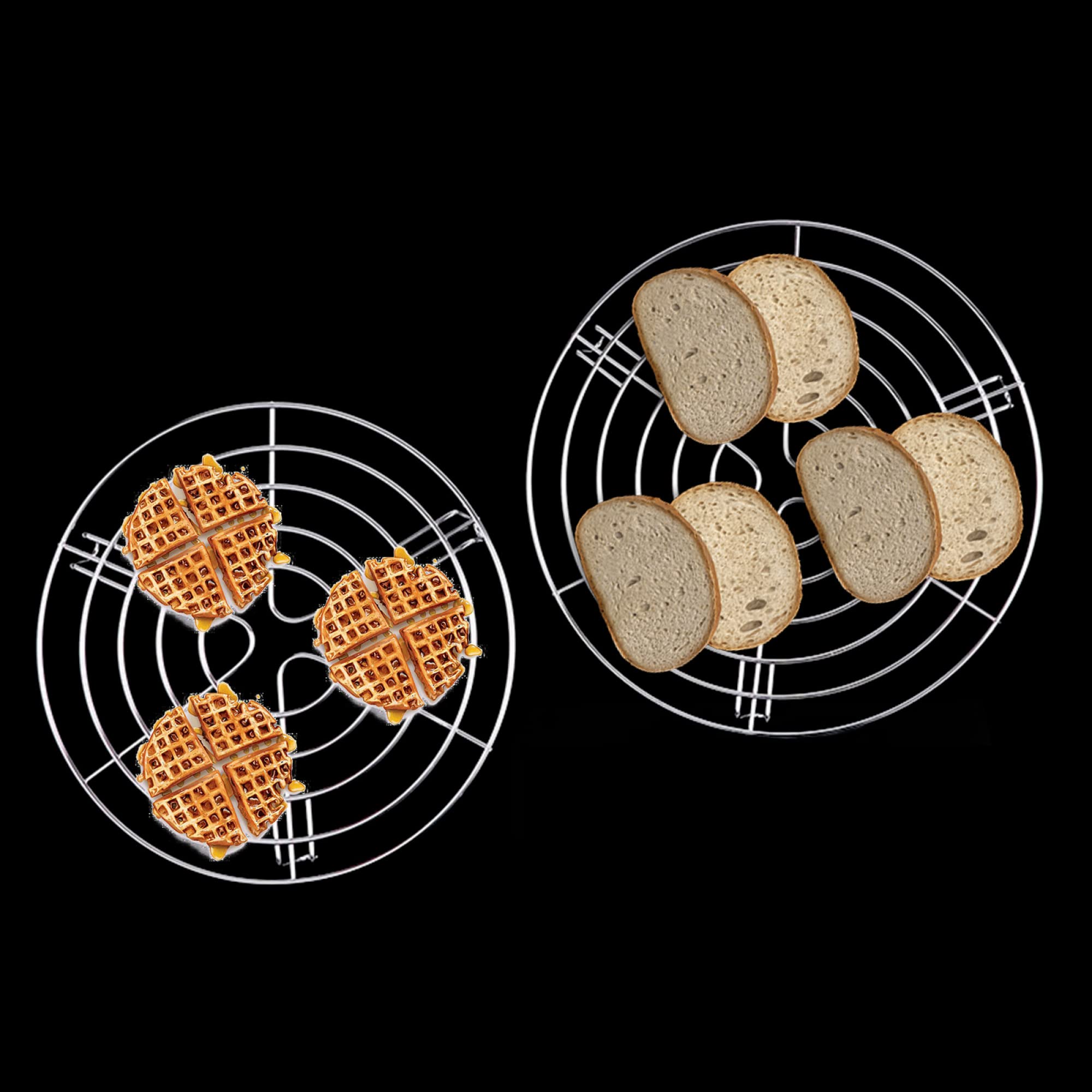 2-Pack Stainless Steel Round Cooling & Cooking Racks - 23.5cm & 27.5cm Diameter - Perfect for Air Fryer, Pressure Cooker, Oven & Steaming - Durable Baking & Roasting Rack for Even Cooking & Cooling - Ideal for Cookies, Meats, Vegetables & Pastries