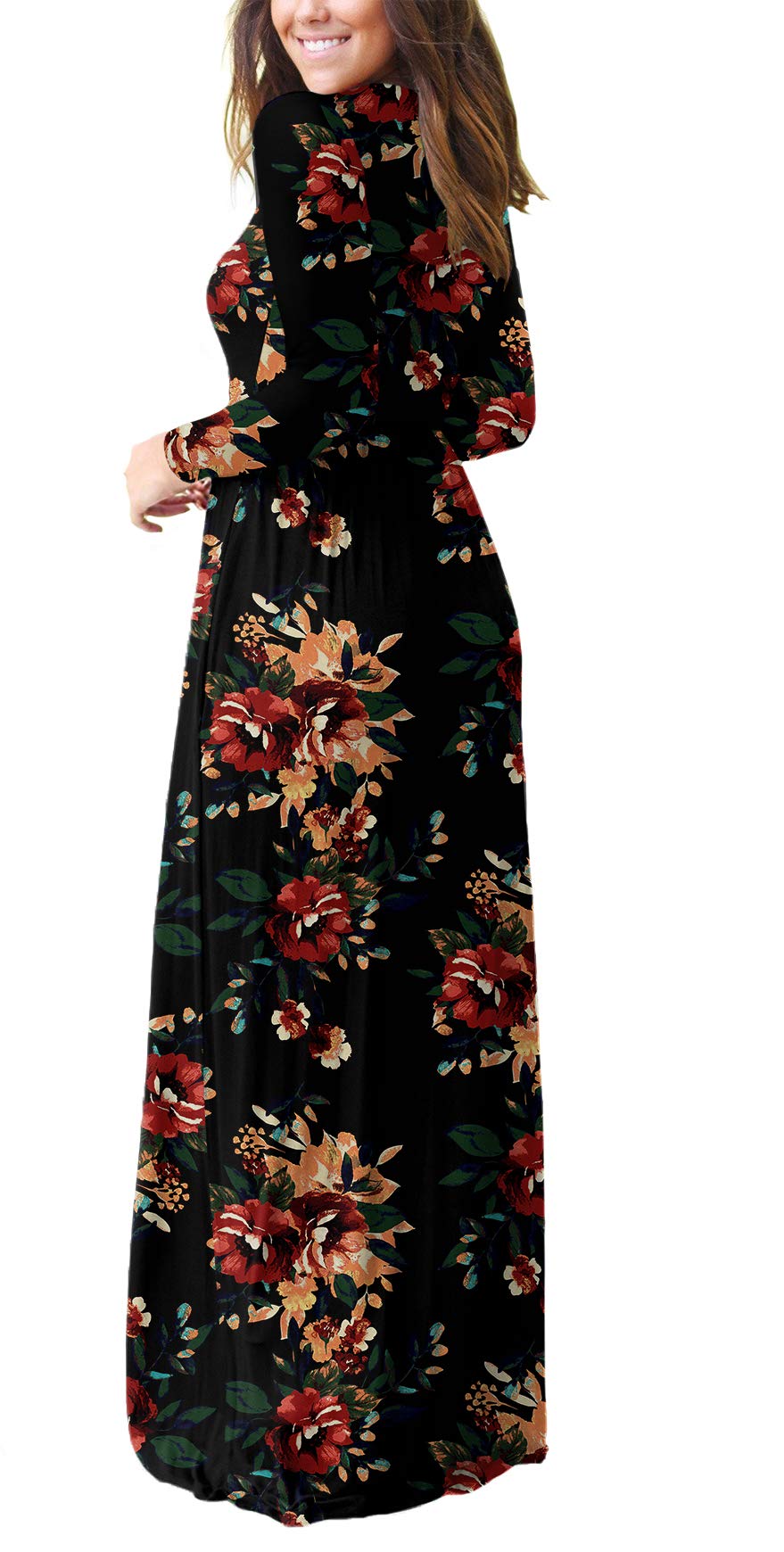 LILBETTER Women's Long Sleeve Maxi Dress - Loose Fit Casual Plain Long Dress with Pockets | Perfect for Everyday Wear, Beach Cover Up & Boho Style Outfits