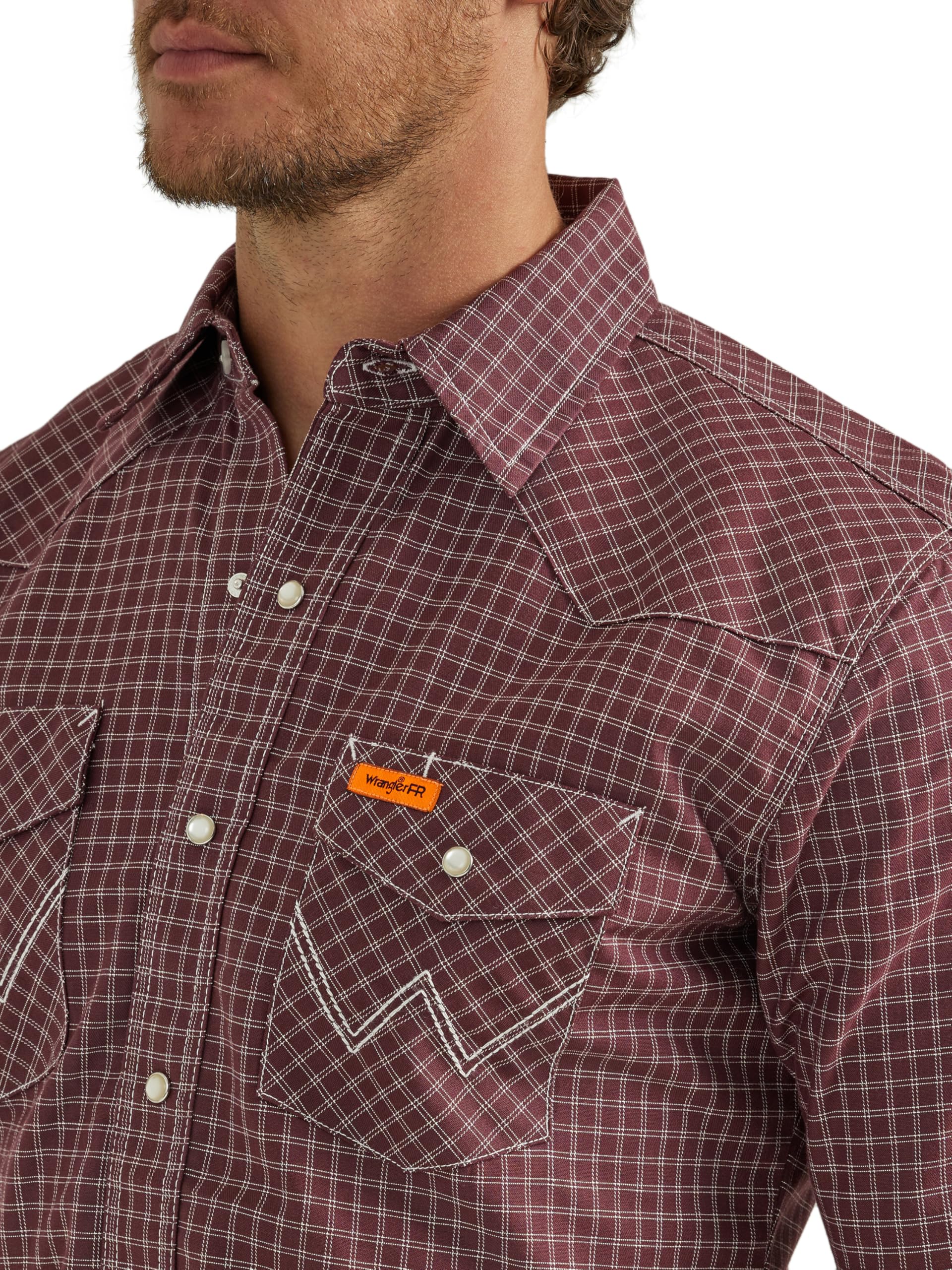 Wrangler Men's Flame Resistant Work Shirt - FR Western Long Sleeve Snap Front Shirt with Two Pockets for Ranch Work, Construction & Outdoor Safety