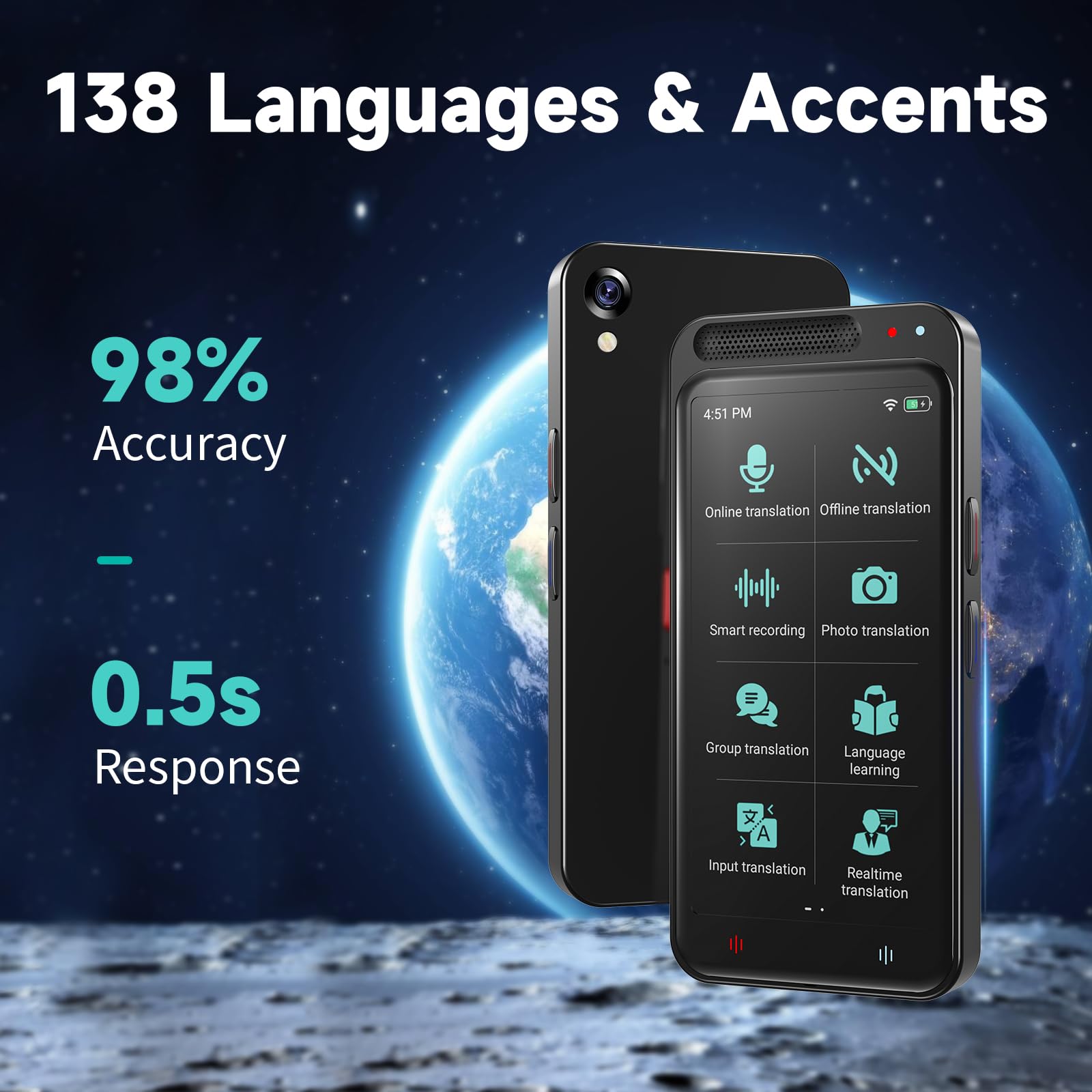 Two-Way Real-Time Language Translator Device - 138 Languages, 4.1