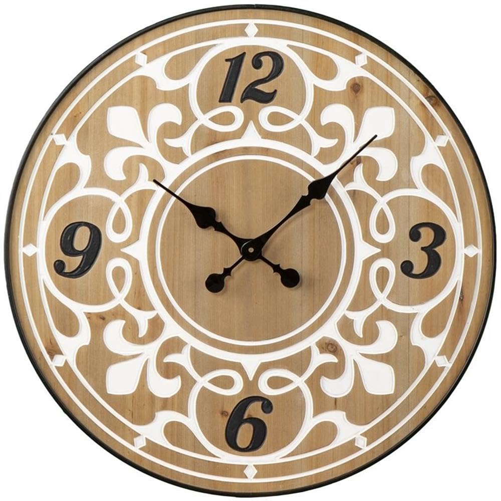 SEI Furniture Aprille Round Wall Clock - Natural Wooden Design for Home & Office Decor | Perfect for Living Room, Bedroom, Kitchen & Office Spaces