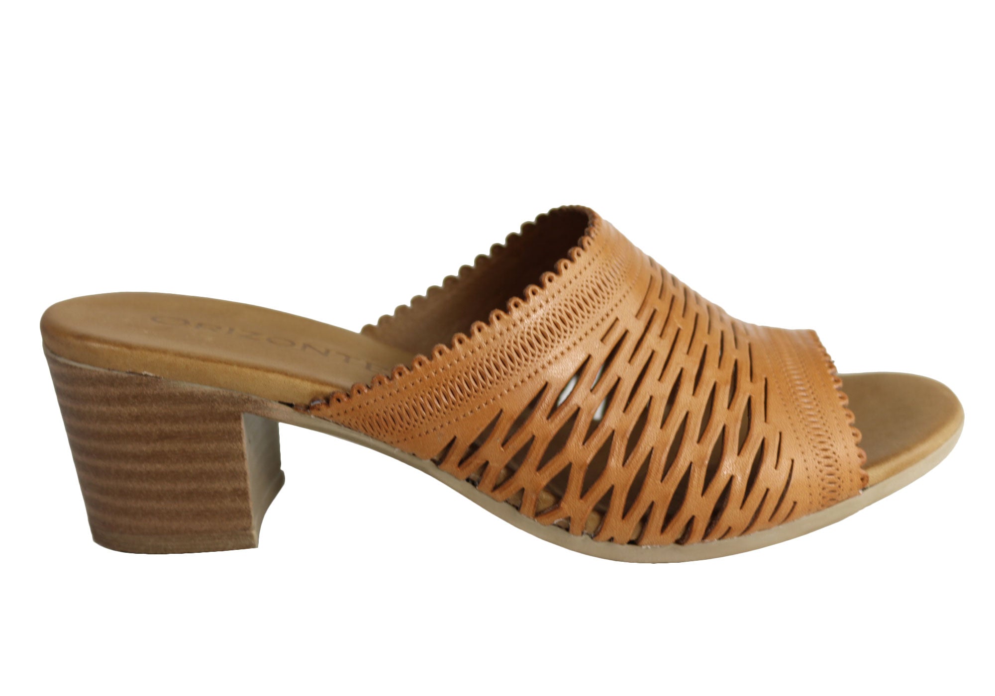 Orizonte Jilly Women's European Leather Mid Heel Comfort Slides Sandals - Stylish & Comfortable Summer Shoes for Walking, Travel & Casual Outings