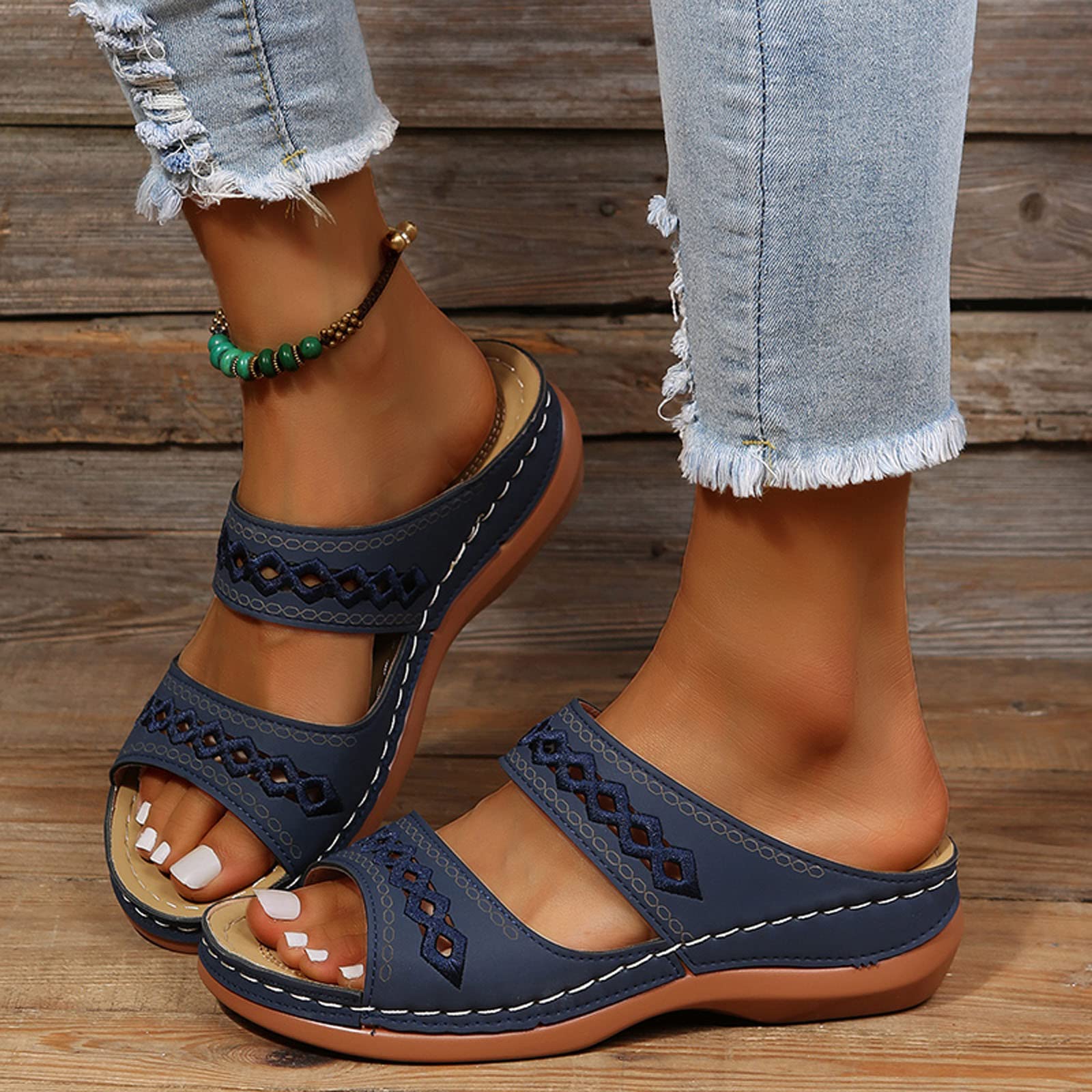 Orthopedic Women's Sandals - Arch Support Flat Dressy Summer Sandals for Women | Comfortable & Stylish Blue Sport Sandals | Perfect for Walking, Travel & Casual Outfits