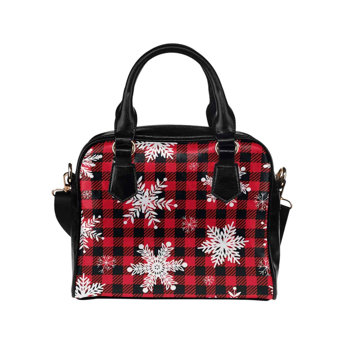 Christmas Snowflakes Red Plaid PU Leather Handbag for Women - Elegant Crossbody & Shoulder Purse for Holiday Parties, Gift Giving & Winter Fashion