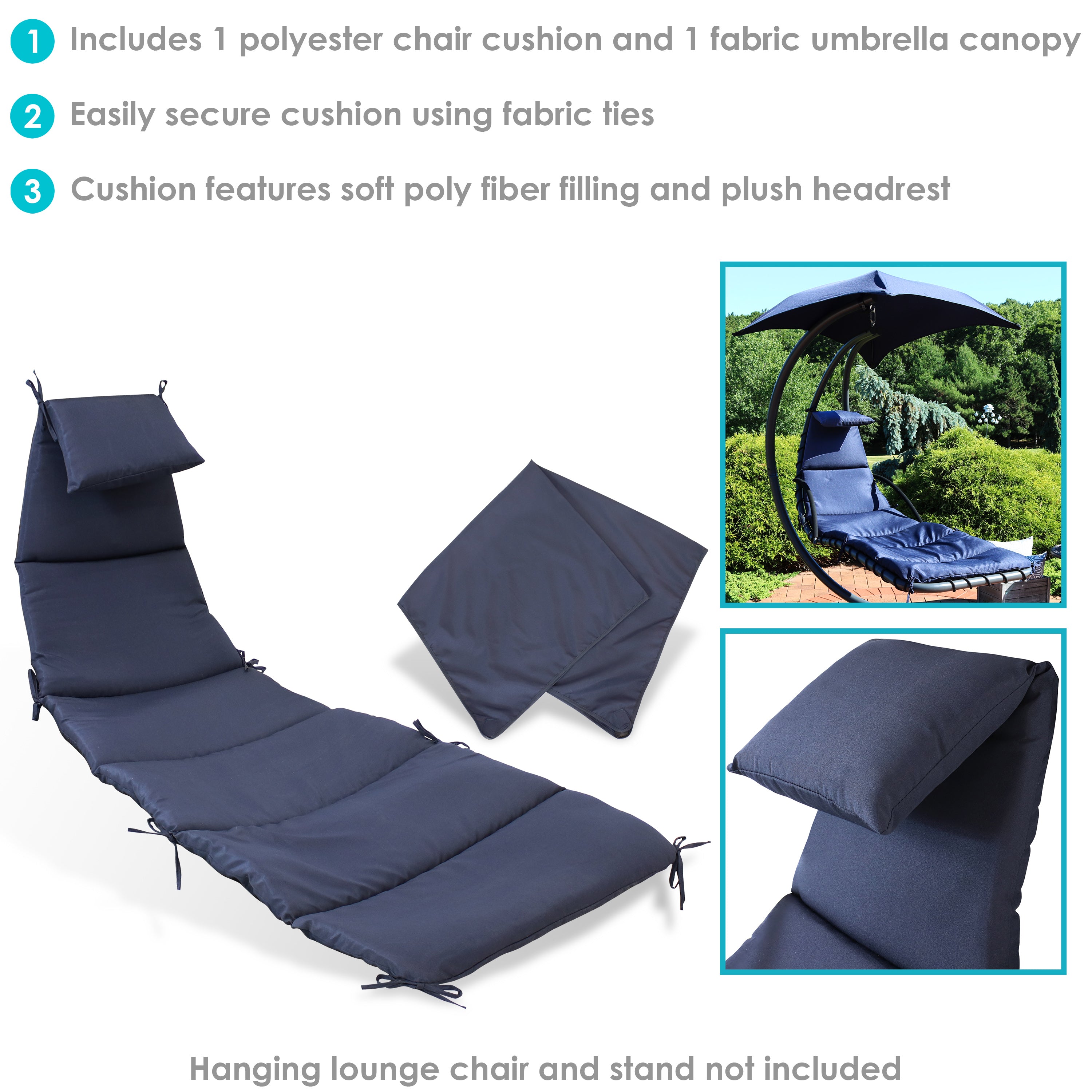Sunnydaze Hanging Lounge Chair Replacement Cushion & Umbrella Set - Outdoor Patio Furniture Accessories for Poolside, Beach, and Garden Relaxation