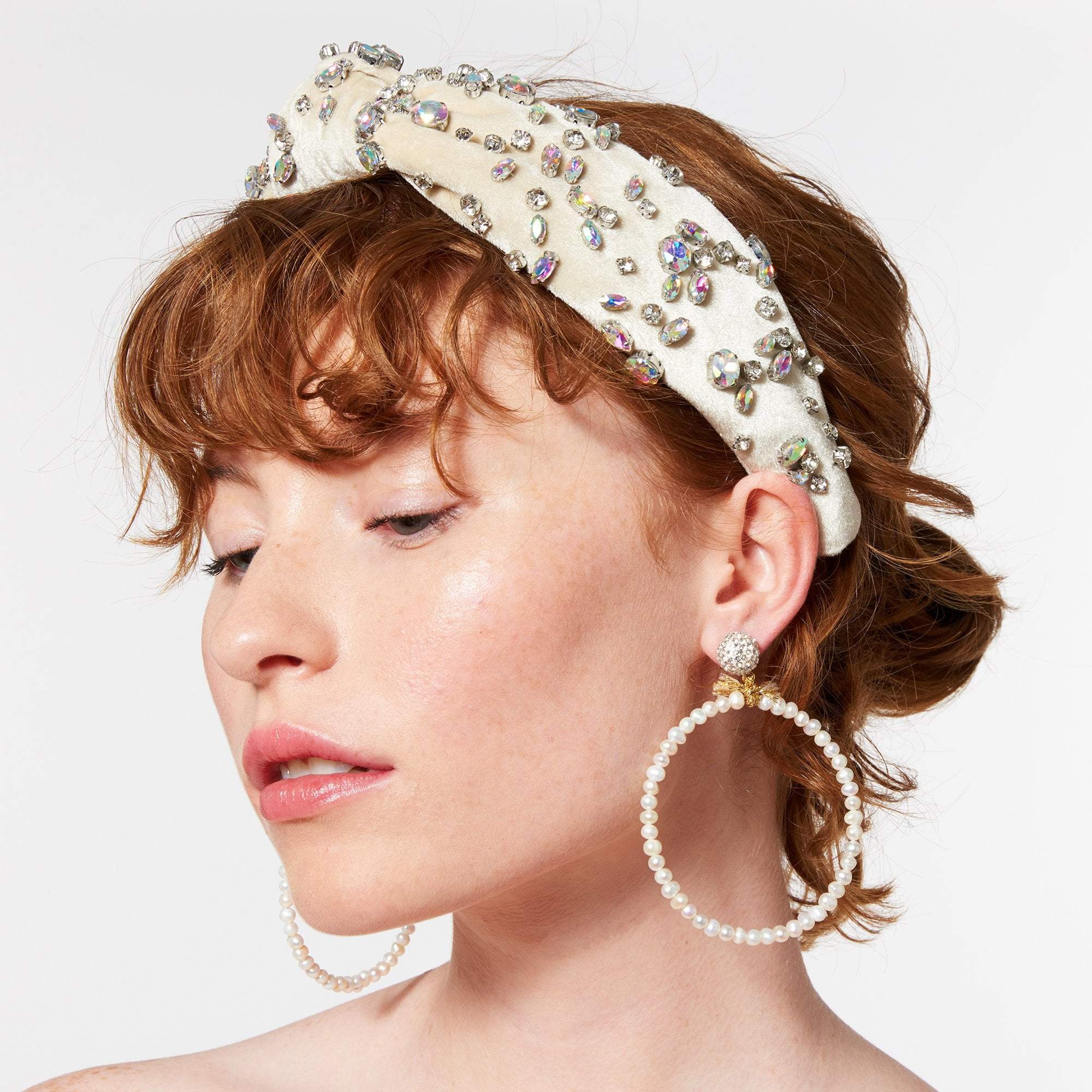 Mixed Shape Crystal Headband - Elegant Ivory Pastel Hair Accessory for Women, Bridal, Party & Special Occasions