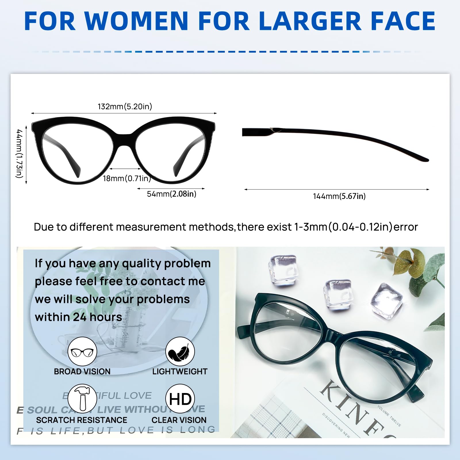 OCCI CHIARI Oversized Reading Glasses for Women - Fashionable Large Frame Readers with Blue Light Blocking - Perfect for Reading, Computer Work & Book Lovers