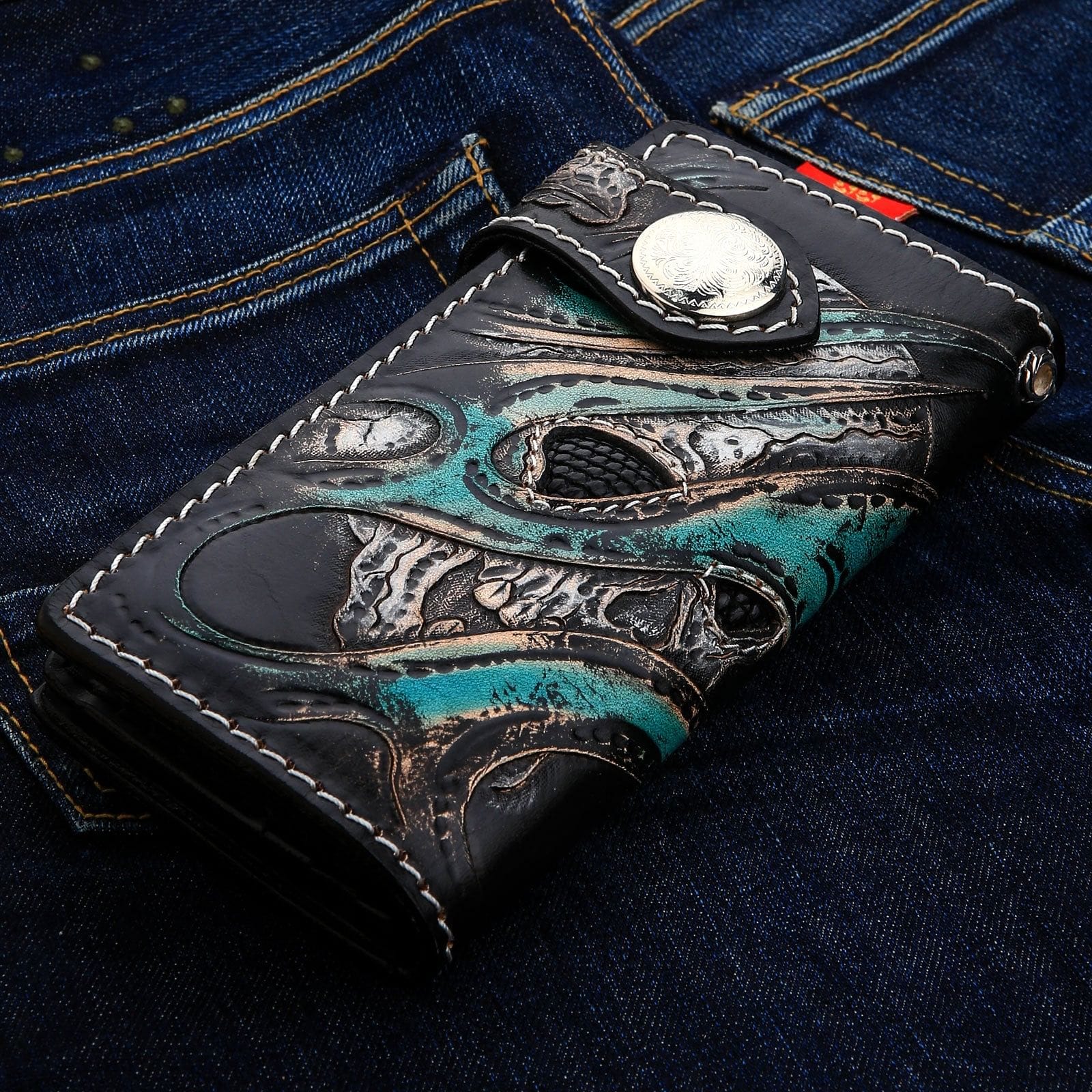 Green Devil Genuine Leather Biker Wallet for Men - RFID Blocking Slim Wallet - Perfect for Motorcycle Riders & Everyday Use