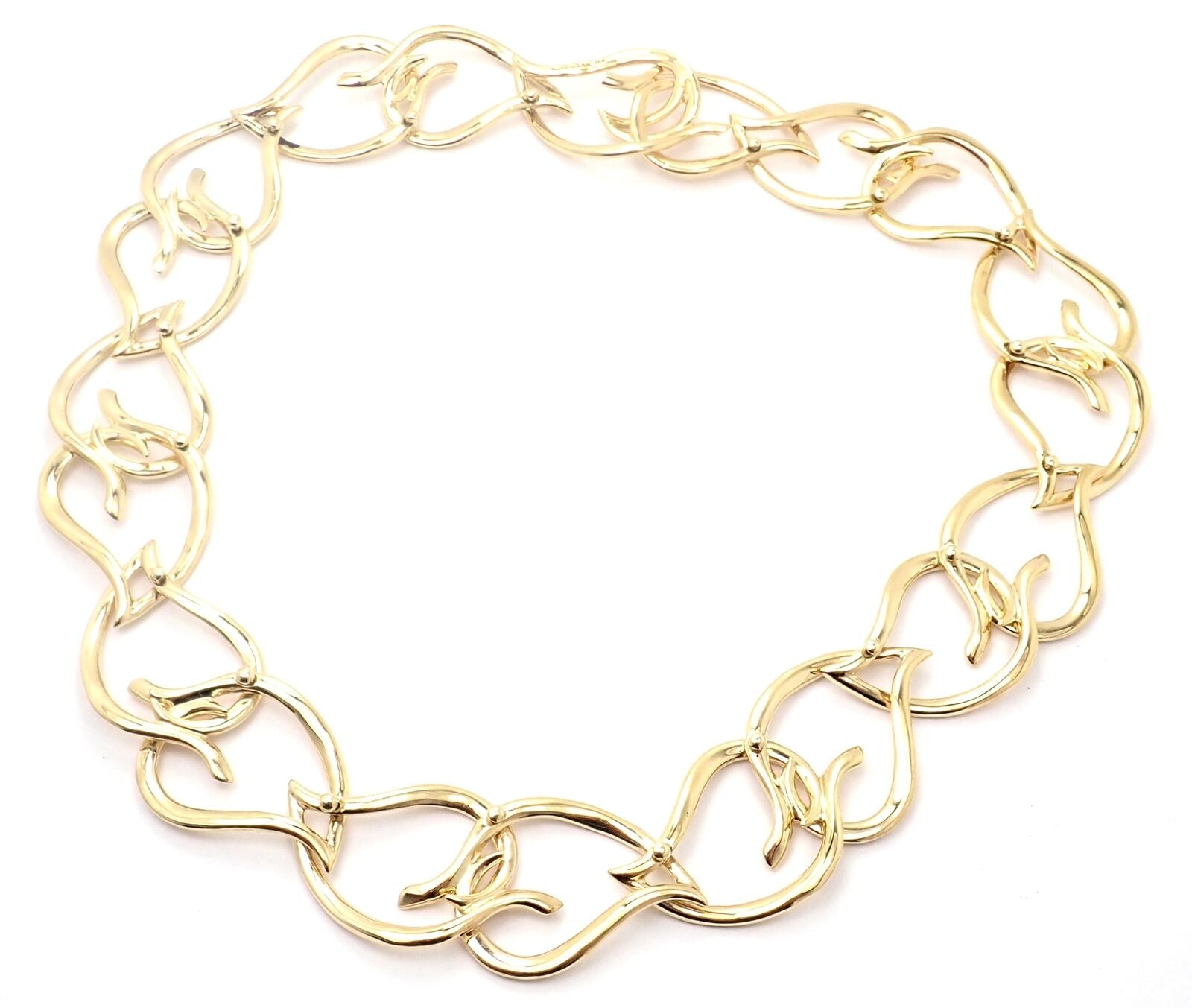Authentic Tiffany & Co 18k Yellow Gold Open Heart Leaf Link Necklace - Vintage Luxury Jewelry for Women, Perfect for Anniversaries, Weddings & Special Occasions