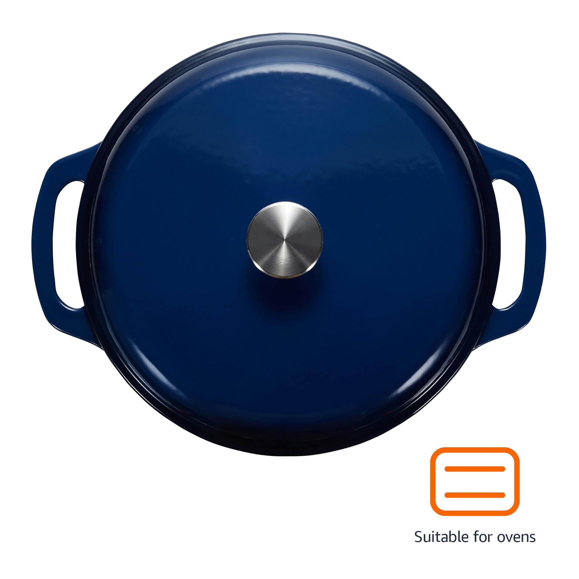 Amazon Basics Enameled Cast Iron Dutch Oven with Lid - 6 Quart Round Heavy-Duty Pot with Dual Handles in Navy Blue - Perfect for Braising, Stewing, Baking & Slow Cooking