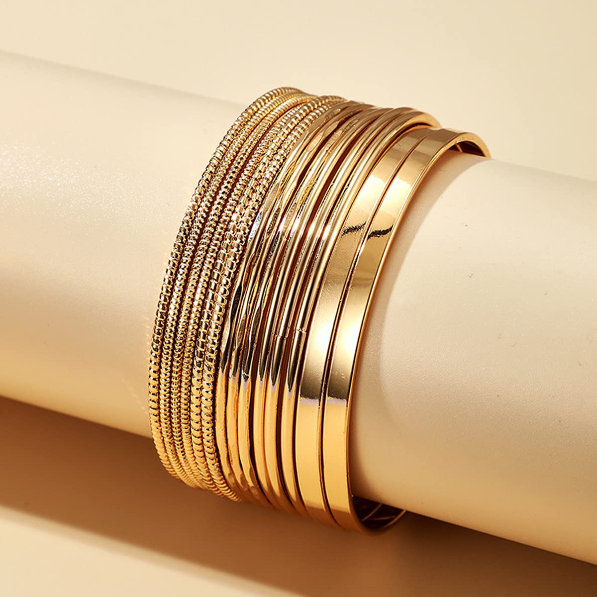 Xerling 14Pcs Golden Boho Indian Multi Bangle Bracelet Set - Punk Chunky Stackable Textured Bracelets for Women - Perfect for Layering, Festivals & Boho Fashion