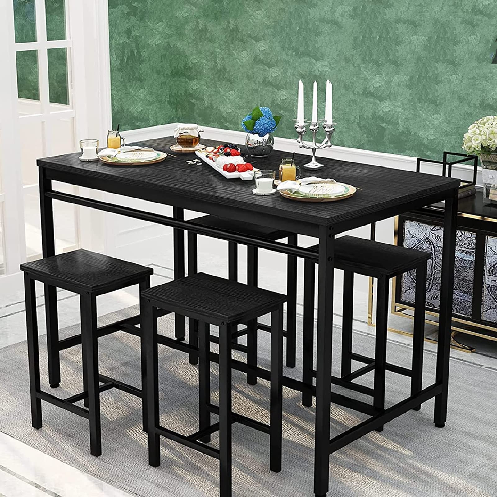 Recaceik 5-Piece Counter Height Dining Table Set with 4 Stools - Modern Kitchen Bar Table & Chairs for Breakfast Nook, Small Space Dining, Pubs & Home Decor - Perfect for Apartments, Condos & Compact Living Spaces