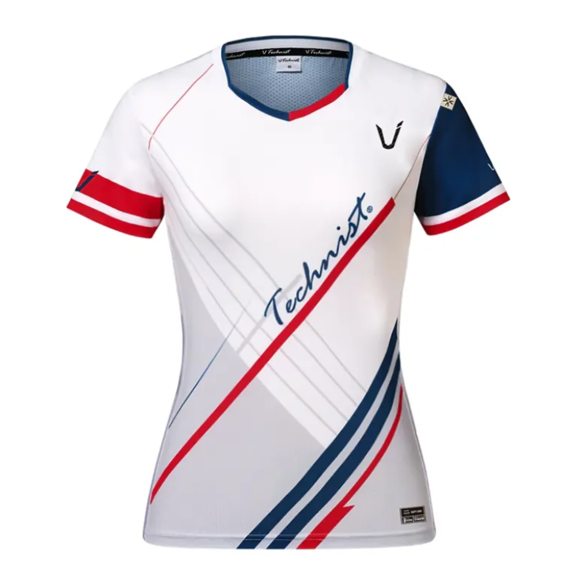 Technist TNT 6530 Women's Gaming T-Shirt - Breathable Cotton Blend, White Navy Red Color Block Design - Perfect for Esports, Gaming Tournaments & Casual Wear