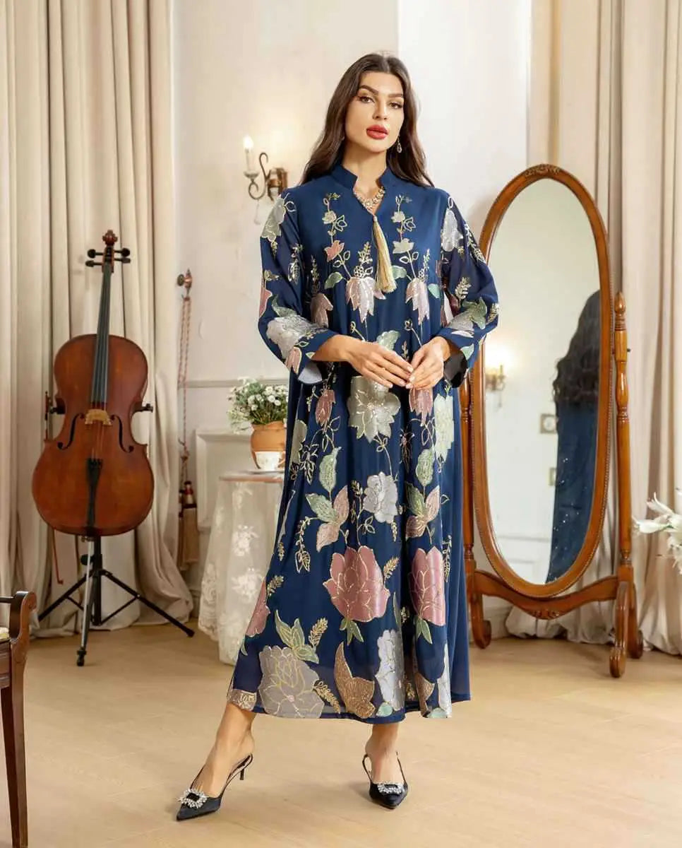 Elegant Eid Dress for Women - Embroidered Sequin Chiffon Kaftan Caftan Outfit | Perfect for Eid Celebrations, Weddings & Special Occasions