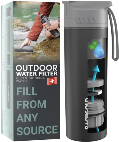 22 oz Filtered Water Bottle with Purifier - Portable Hiking & Backpacking Water Filter for Outdoor Adventures, Camping, and Travel