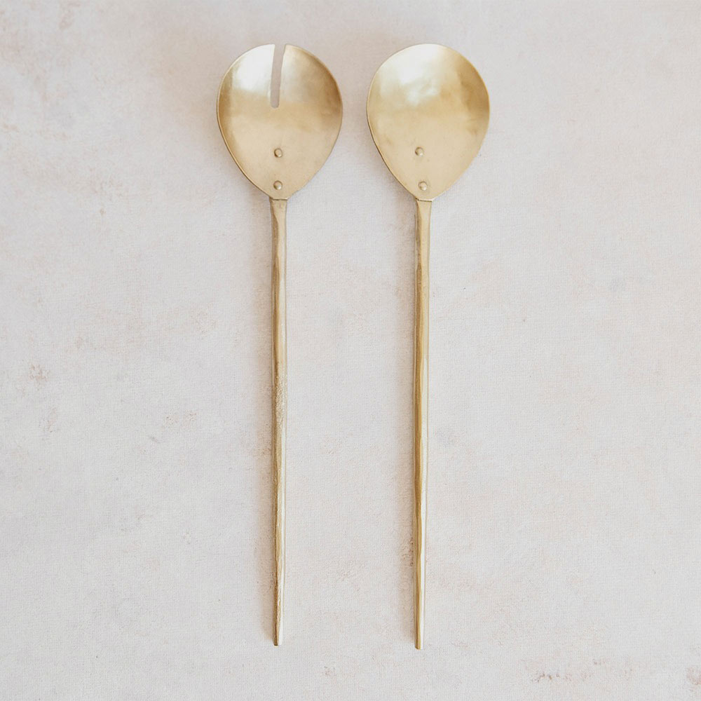 Hand Forged Brass Salad Serving Set - Premium Salad Tongs & Servers for Dinner Parties, BBQs, and Healthy Meal Prep