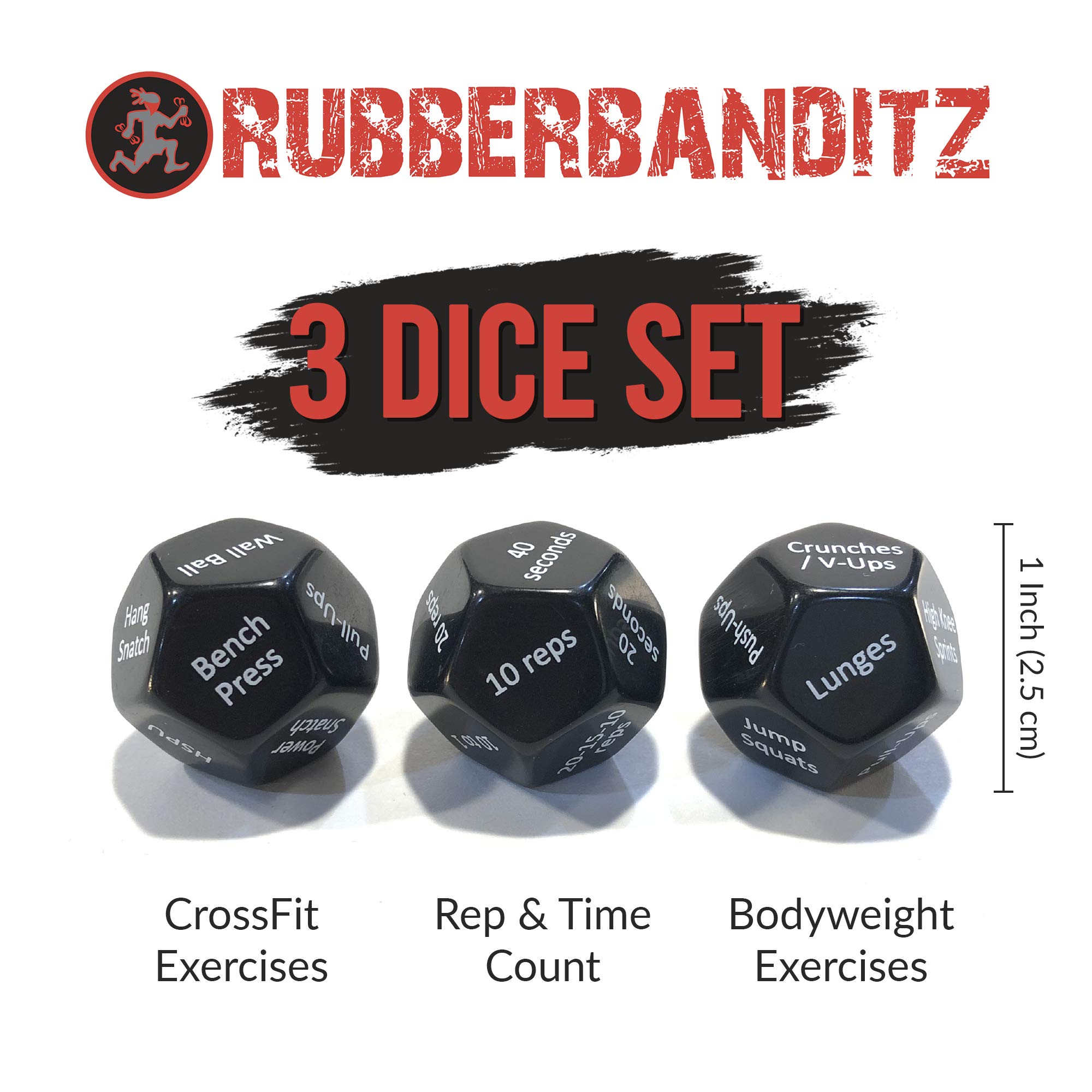 Rubberbanditz Fitness Dice - 12-Sided Full Body Workout Dice for CrossFit, Home & Gym | Fun Exercise Equipment for Strength Training, HIIT & Group Workouts | Perfect for Fitness Challenges & Family Game Nights