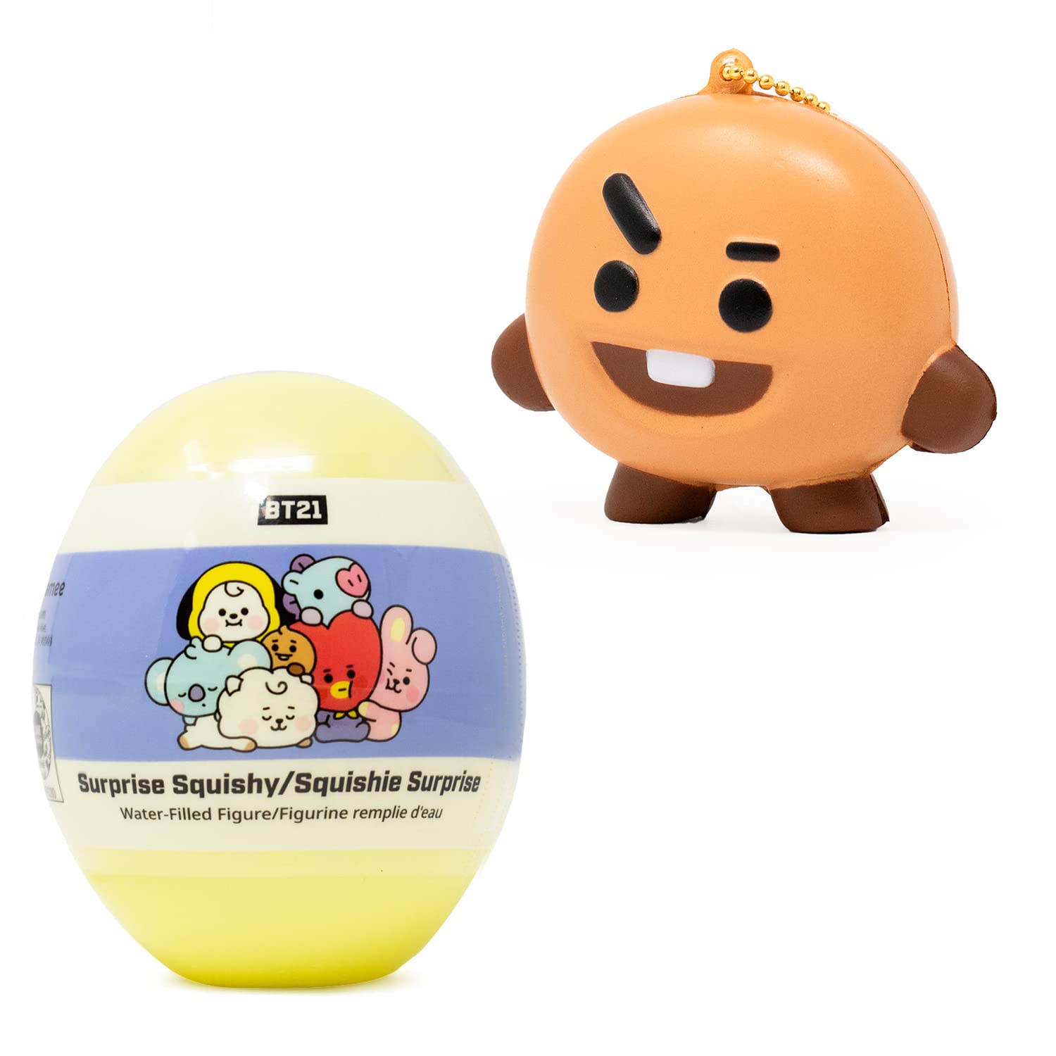 BT21 Collectible Character Keychain & Water Filled Squishy Toy Set - SHOOKY & Random Baby Surprise Capsule | Cute Kawaii Squishies for Backpacks, Keyrings & Stress Relief | Perfect for K-Pop Fans & BTS Merch Collectors