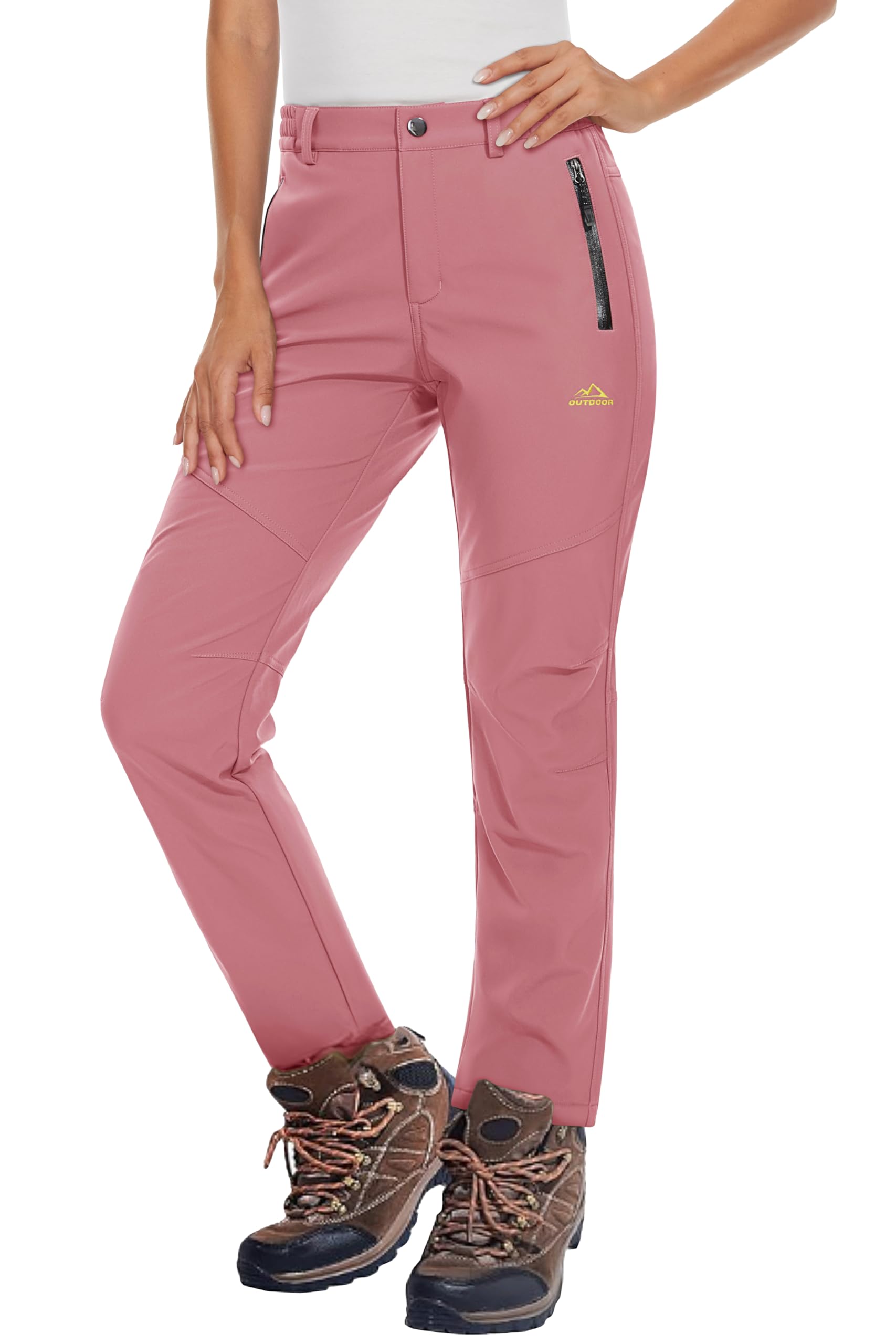 MAGCOMSEN Women's Fleece Lined Waterproof Insulated Softshell Snow Ski Pants - Winter Warm Thermal Hiking Pants for Outdoor Activities, Snowboarding & Cold Weather Adventures